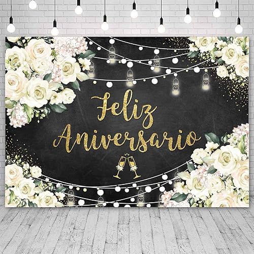 Miniatura 2 de AIBIIN Telón de fondo de Feliz Aniversario de 7 x 5 pies tema mexicano decoraciones de feliz aniversario flores blancas fondo de fotografía boda