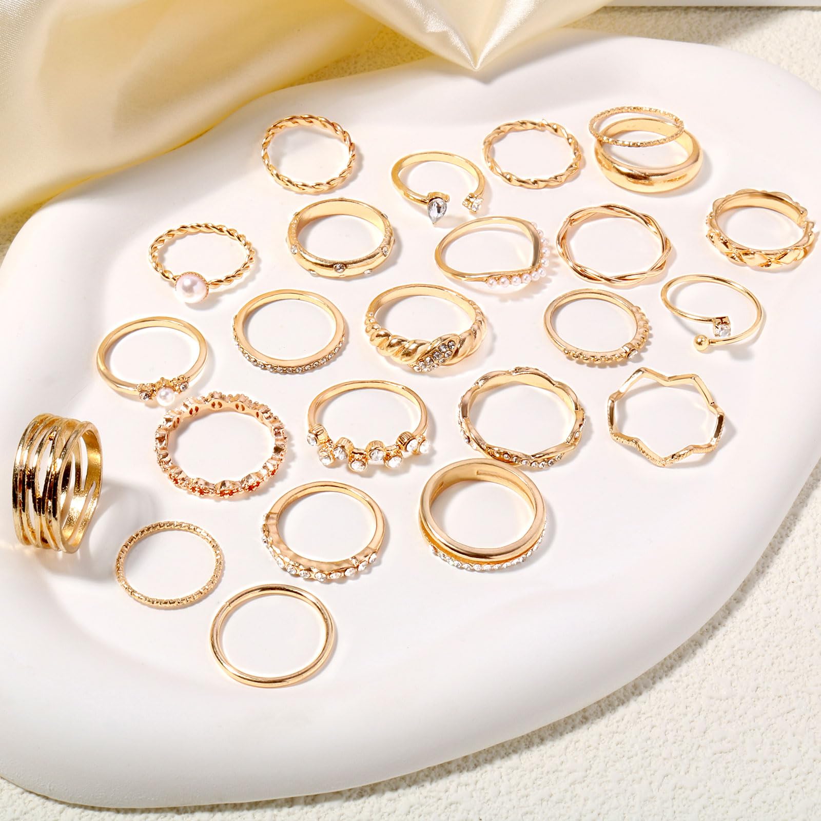 CHICUTIE Gold Knuckle Rings Set For Women Stackable Joint Finger Midi Rings Dainty Cubic Crystal Zirconia Simple Hollow Twist Cute Rings Pack Jewelry Gift
