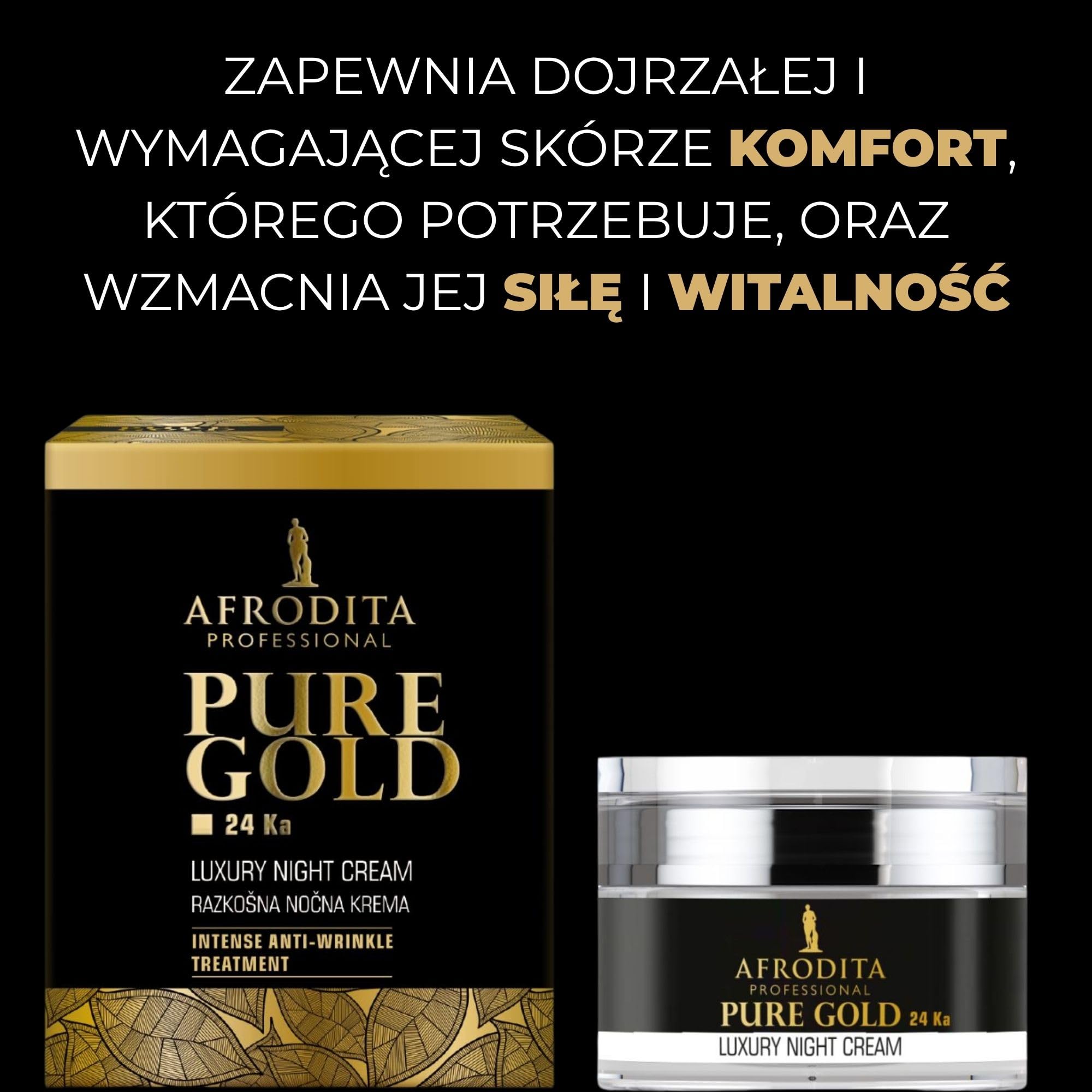 Afrodita Professional Pure Gold 24 Ka luksusowy krem na noc l 50 ml l wydajna formuła przeciwstarzeniowa z cząsteczkami czystego 24-karatowego złota