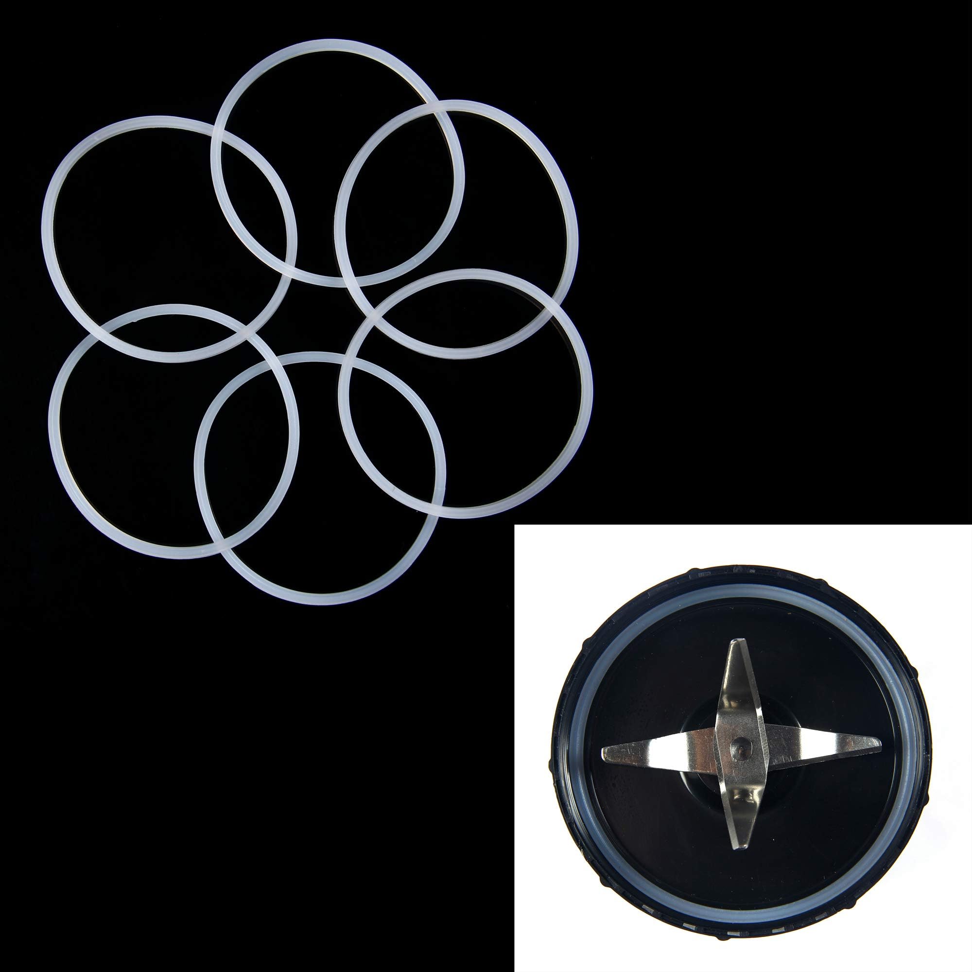 TS Trade 6PCS Replacement Gaskets Rubber Seal Ring for Magic Bullet Flat/Cross Blade 250W
