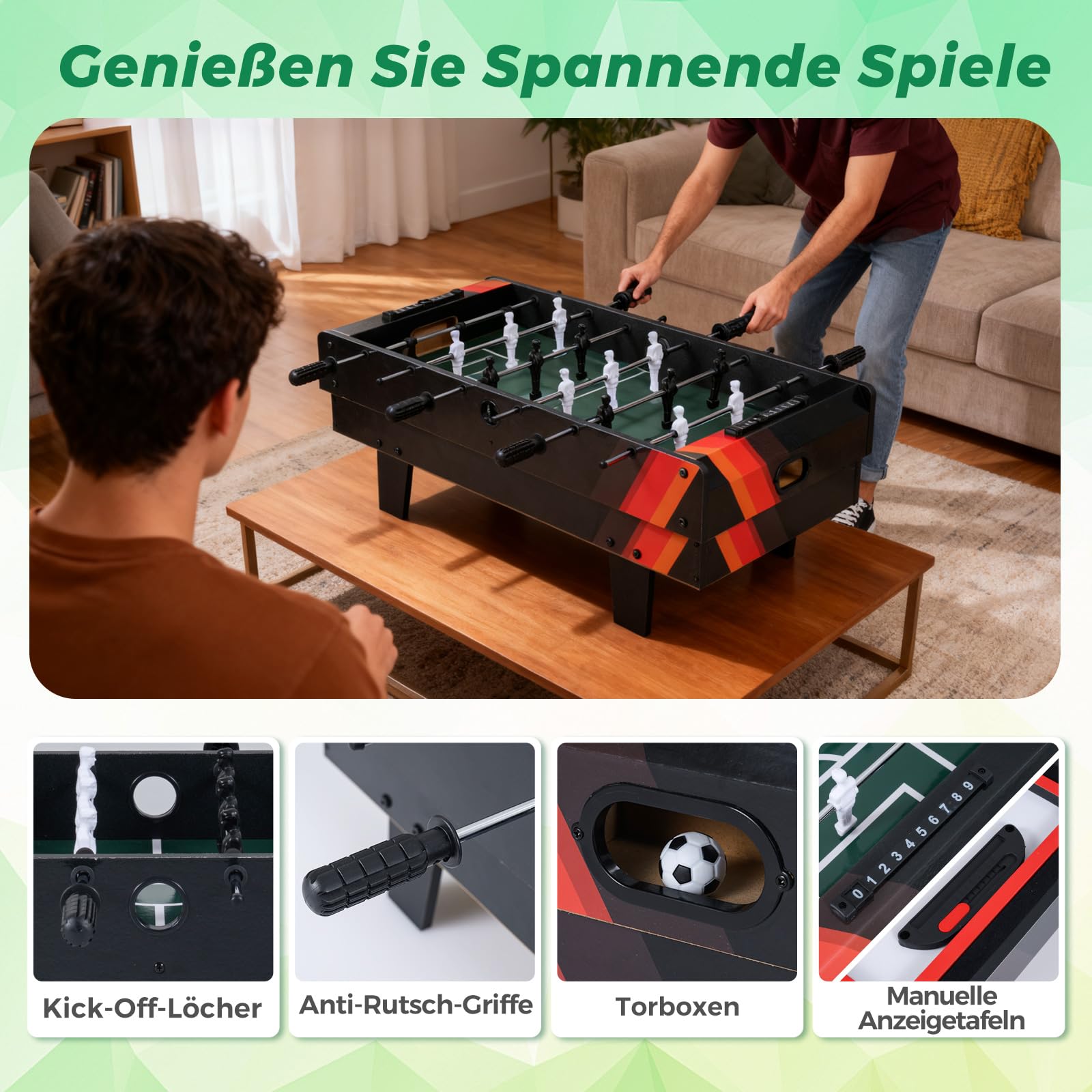 COSTWAY 4 in 1 Spieltisch, Tischkicker & Billard & Air Hockey & Tischtennis, Multifunktionstisch aus Holz, Tischfußball für Spielzimmer, Bars, Kickertisch für Kinder, Erwachsene