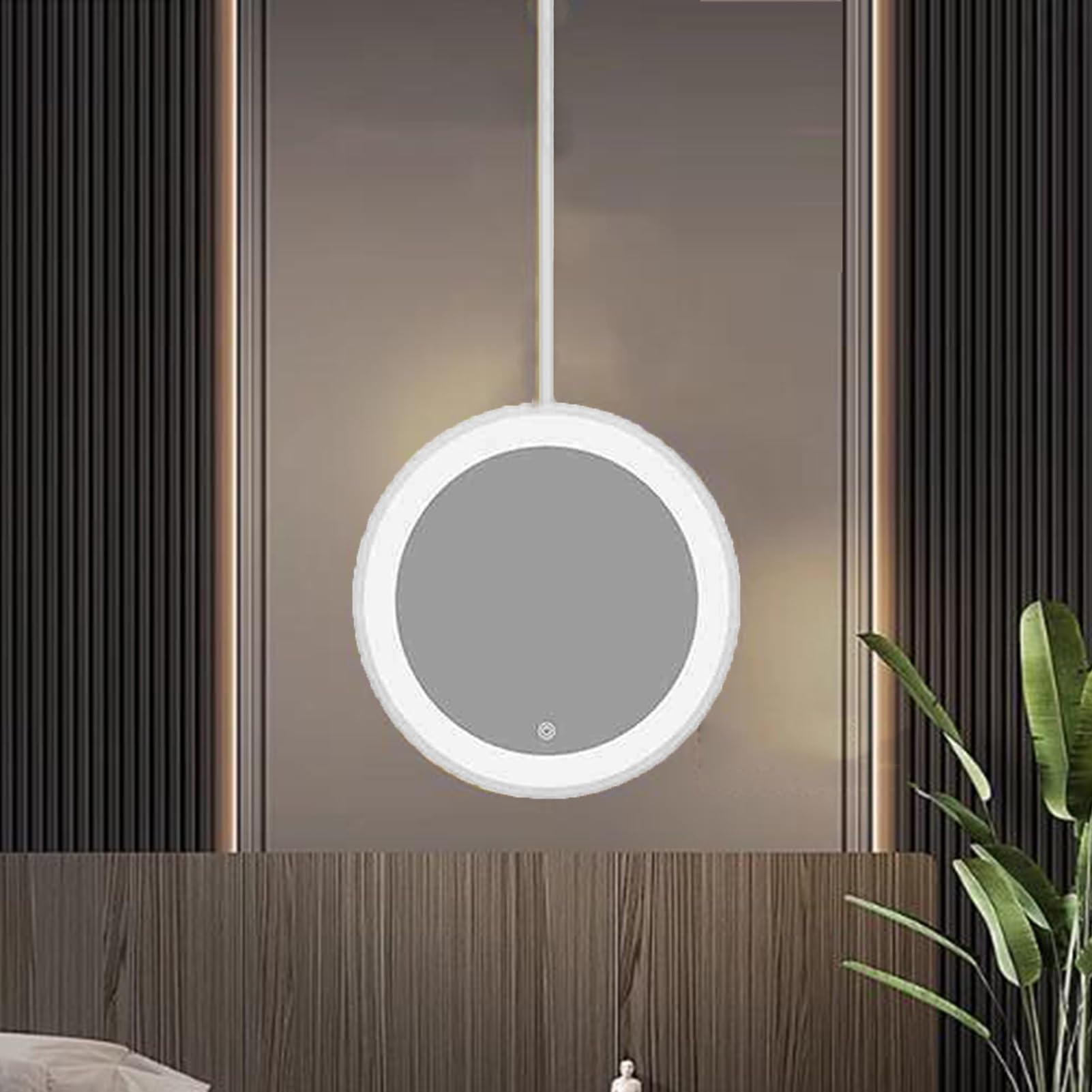 Miroir suspendu rond LED 70cm blanc double face avec éclairage pour vanité