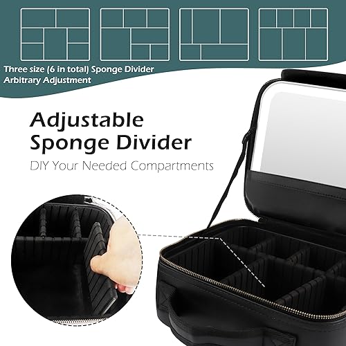 Miniatura 6 de Bolsa de maquillaje de viaje, bolsa de cosméticos, bolsa organizadora de maquillaje con espejo iluminado, brillo ajustable en 3 escenarios de color,