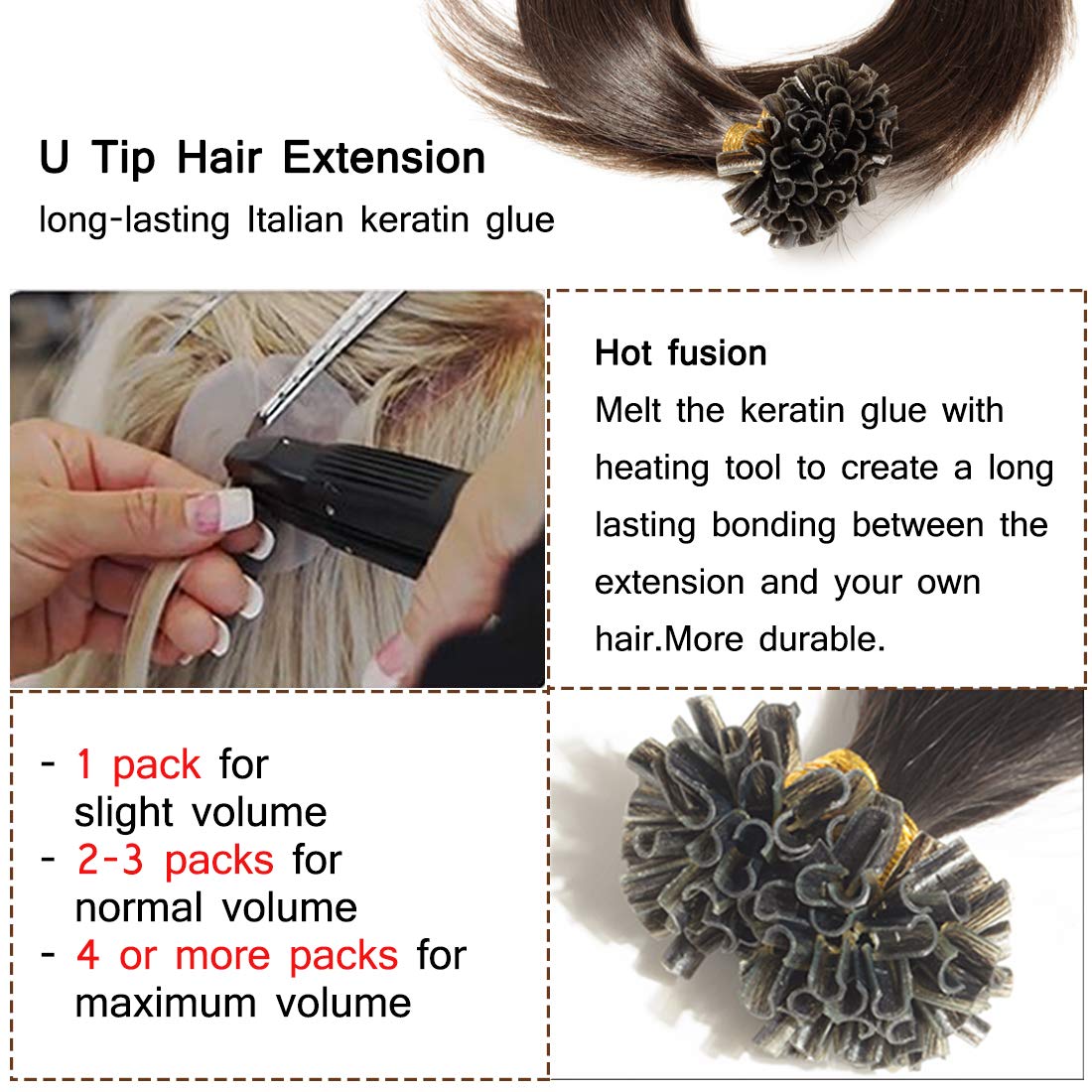 SEGO Pre Bonded U Tip Hair Extensions Human Hair 100 Strands Keratin Fushion Nail Tip Human Hair Extensions 100% Real Remy Hair Silky Straight #02 Dark Brown 16 inches 50g