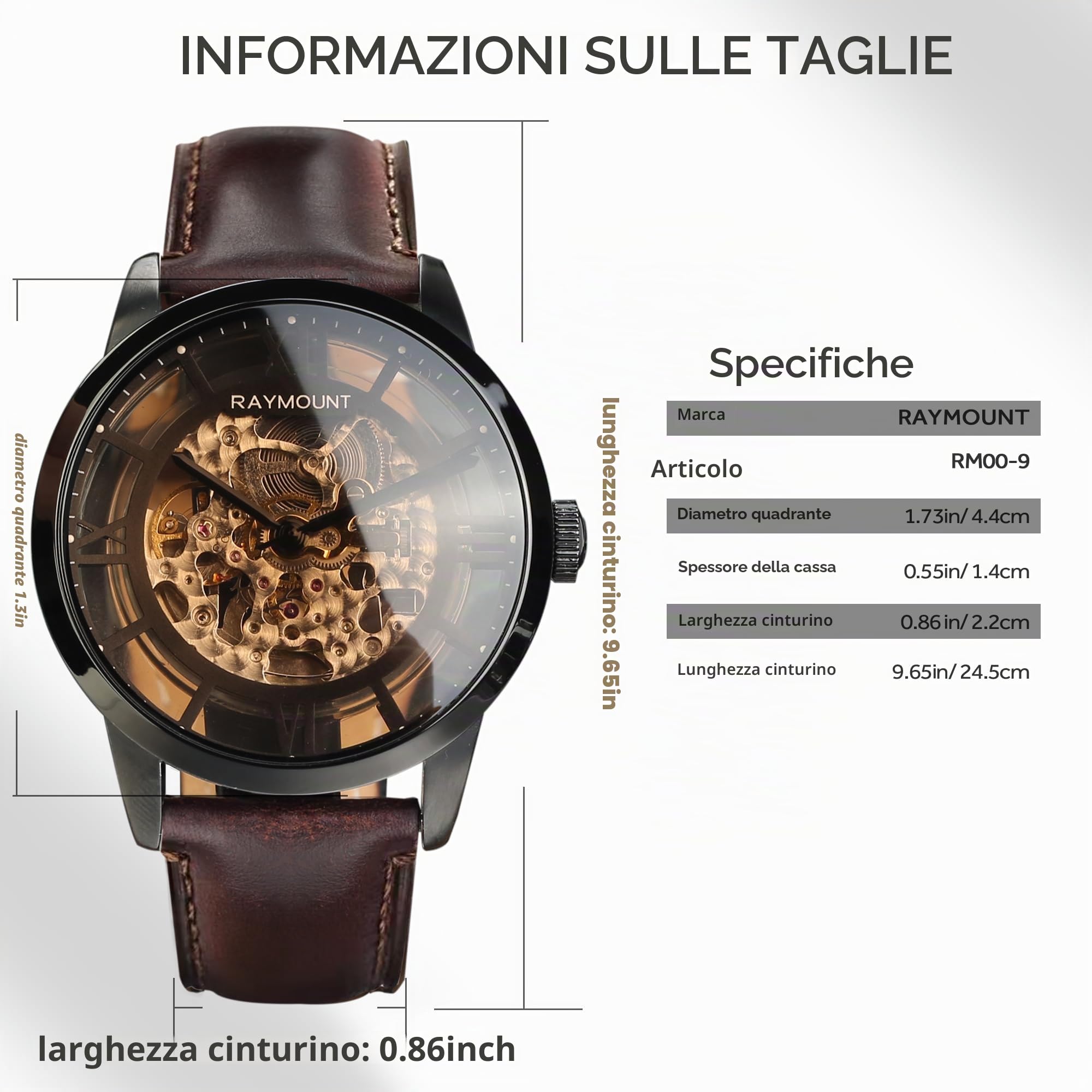 FORSINING Orologio automatico da uomo, orologio automatico da uomo, quadrante scheletrato e cinturino in pelle doppio lato orologio traforato per uomo