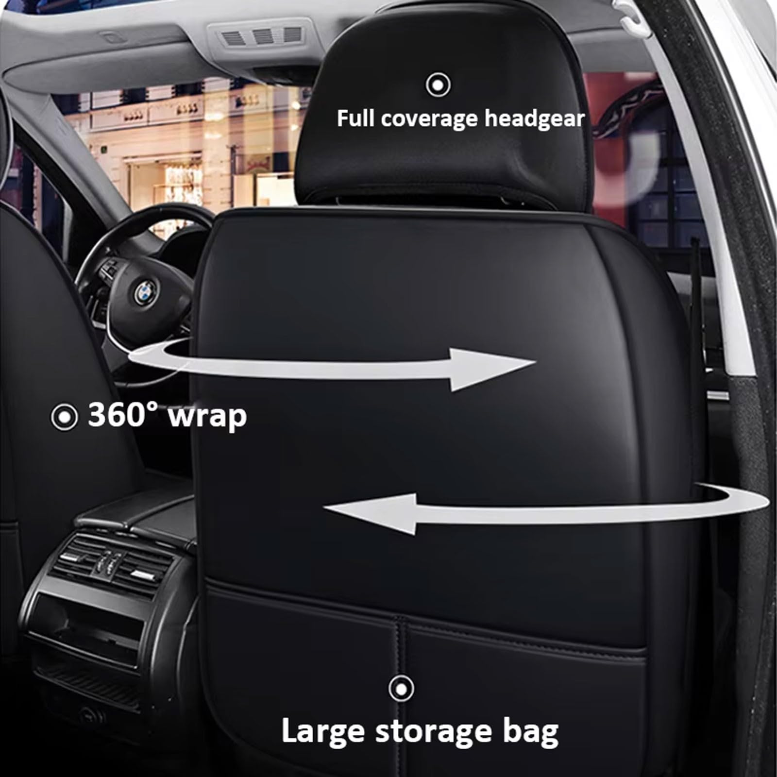 Housse Siege Voiture pour Peugeot 5008 Cuir Imperméable Universelles 5 Places Set Complet Compatibles Airbag Ensemble Coussins Protection pour Sièges Avant Arrière