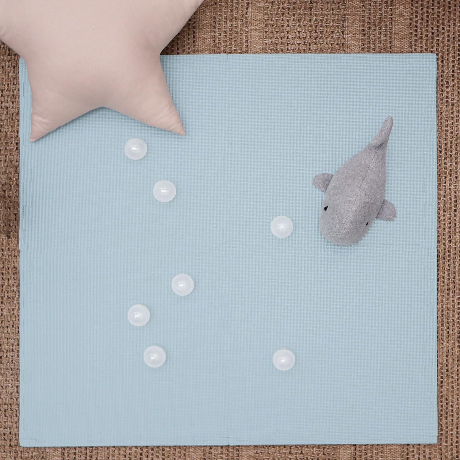 LittleTom Alfombra Puzzle Infantil Azul - 4 Piezas Encajables 50x50 cm - Colchoneta de Goma Espuma EVA 100x100 cm para Niños - Protector Suelo Acolchado sin BPA - Manta de Juegos Impermeable