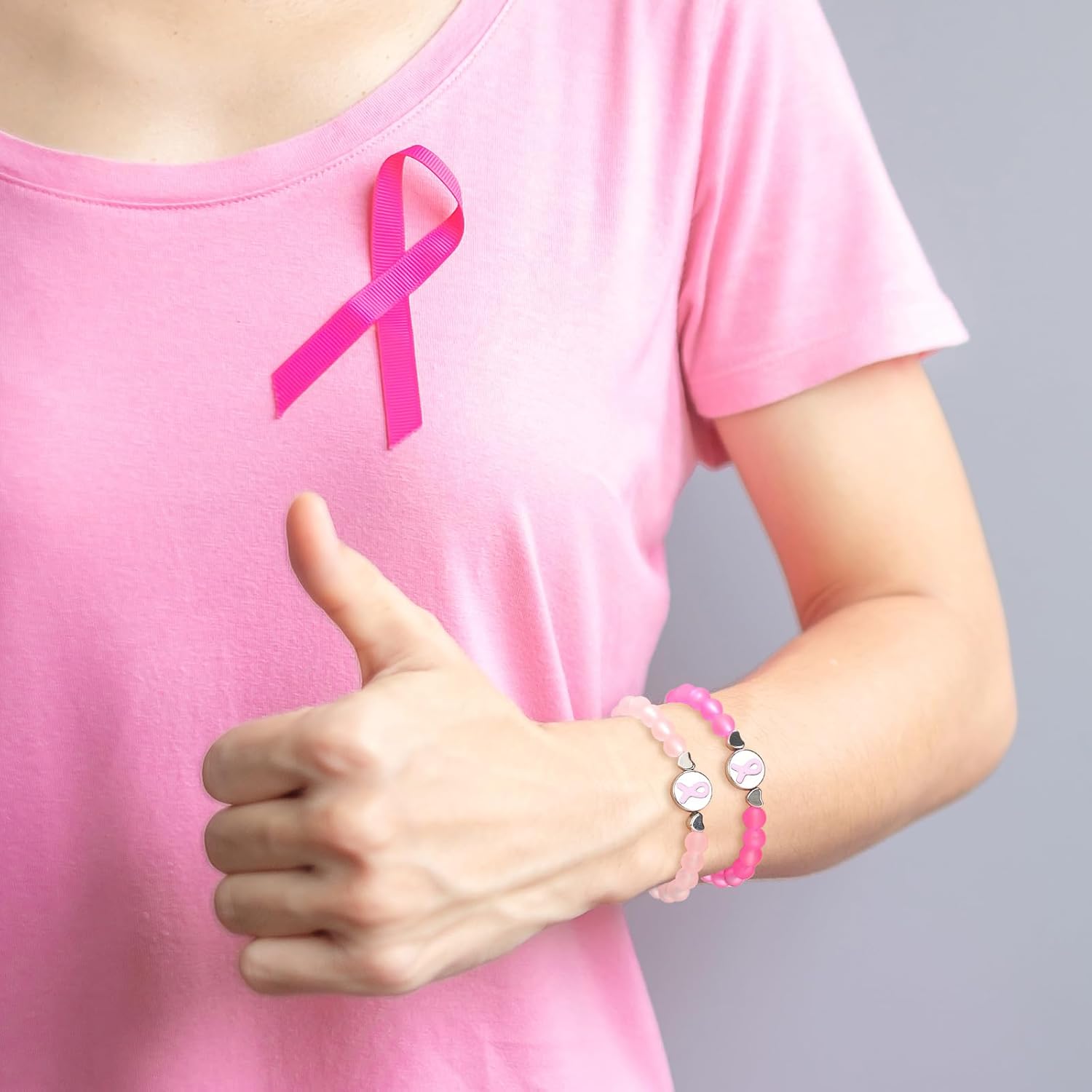 Karenhi 12 Pcs Breast Cancer Awareness Glass Beaded Bracelets Pink Ribbon Bracelets Breast Cancer Survivor Gifts for Women - Image 6