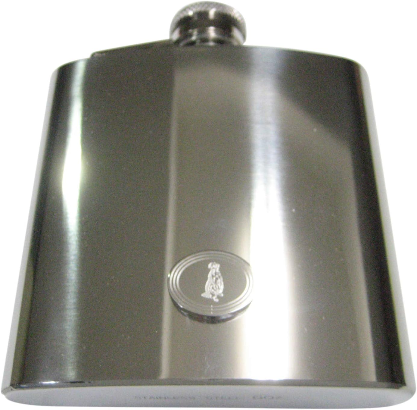 Kiola Designs Silver Toned Etched Oval Meerkat 6 Oz. Stainless Steel Flask