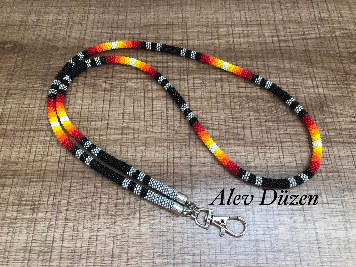 Native American Style Lanyard, Beaded Badge Holder, Woman Teacher ID Card Holder