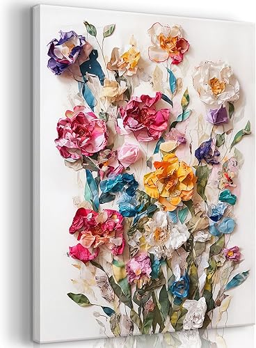Lienzo floral enmarcado colorido para pared, flores, flores silvestres, pintura para decoración de pared, obra de arte moderna botánica, pintura de