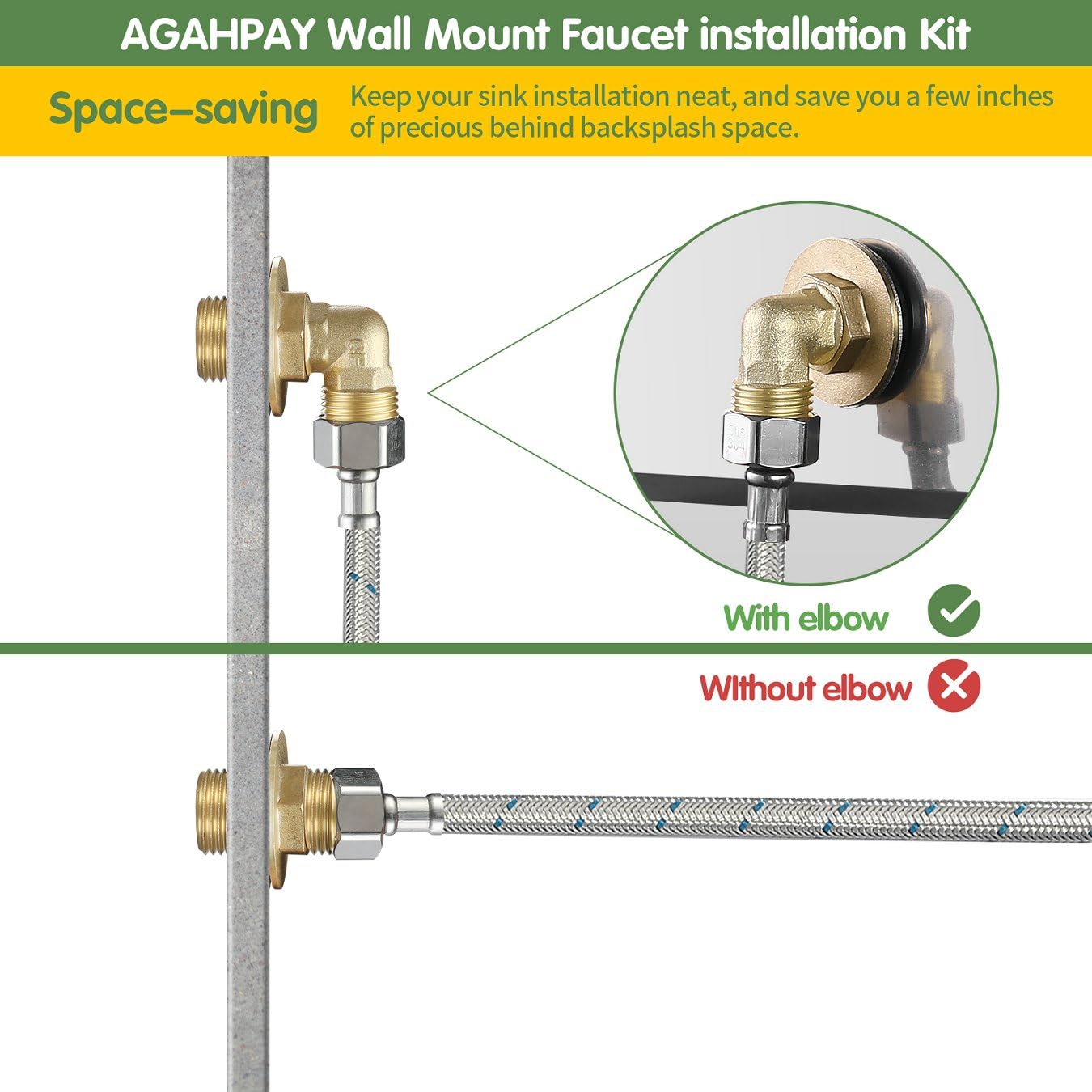 Kit de instalación para grifo comercial de montaje en pared, juego de montaje para salpicaduras de acero inoxidable para preparación de cocina y fregadero utilitario, adaptador de codo IPS