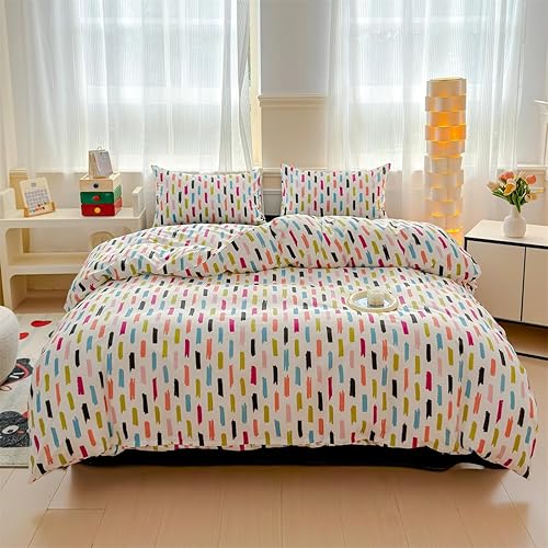 Miniatura 2 de LIWHENHAO Juego de funda de edredón a rayas arcoíris tamaño individual 100% algodón ropa de cama colorida azul rojo negro rayas de grafiti sobre