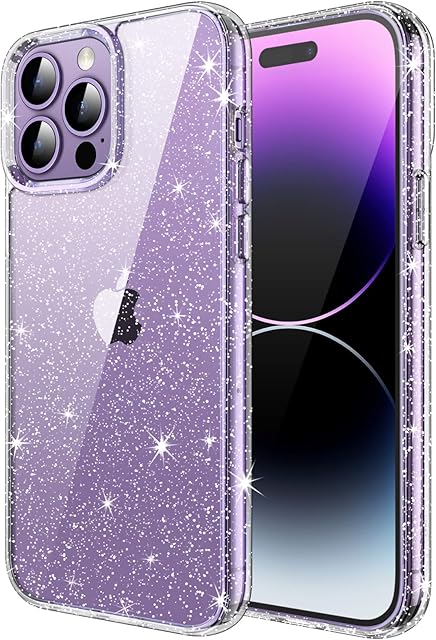 JETech Etui Brokat do iPhone 14 Pro Max 6,7 Cala, Glitter Bling Blask Odporny na Wstrząsy Telefonu Bumper Cover, Słodkie Świecący Case do Kobiet i Dziewczynek (Przezroczyste)