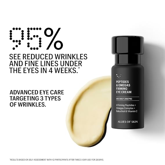Allies of Skin Peptides Firming Eye Cream | Under Eye Moisturizer for Dark Circles & Puffiness | Bakuchiol, Ceramides and Vitamin C for Fine Lines and Under Eye Area | 0.5 oz