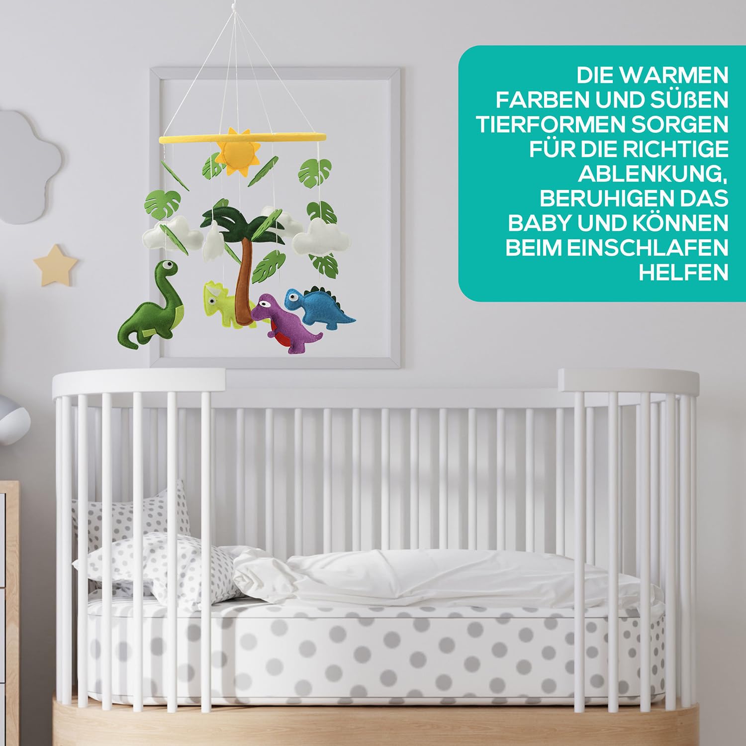 wortek Mobile Baby Mobile - Materassino fasciatoio portatile con dinos in feltro, per letto e bambini, per bambini, da appendere, per la cameretta dei bambini, per la cameretta dei bambini, per