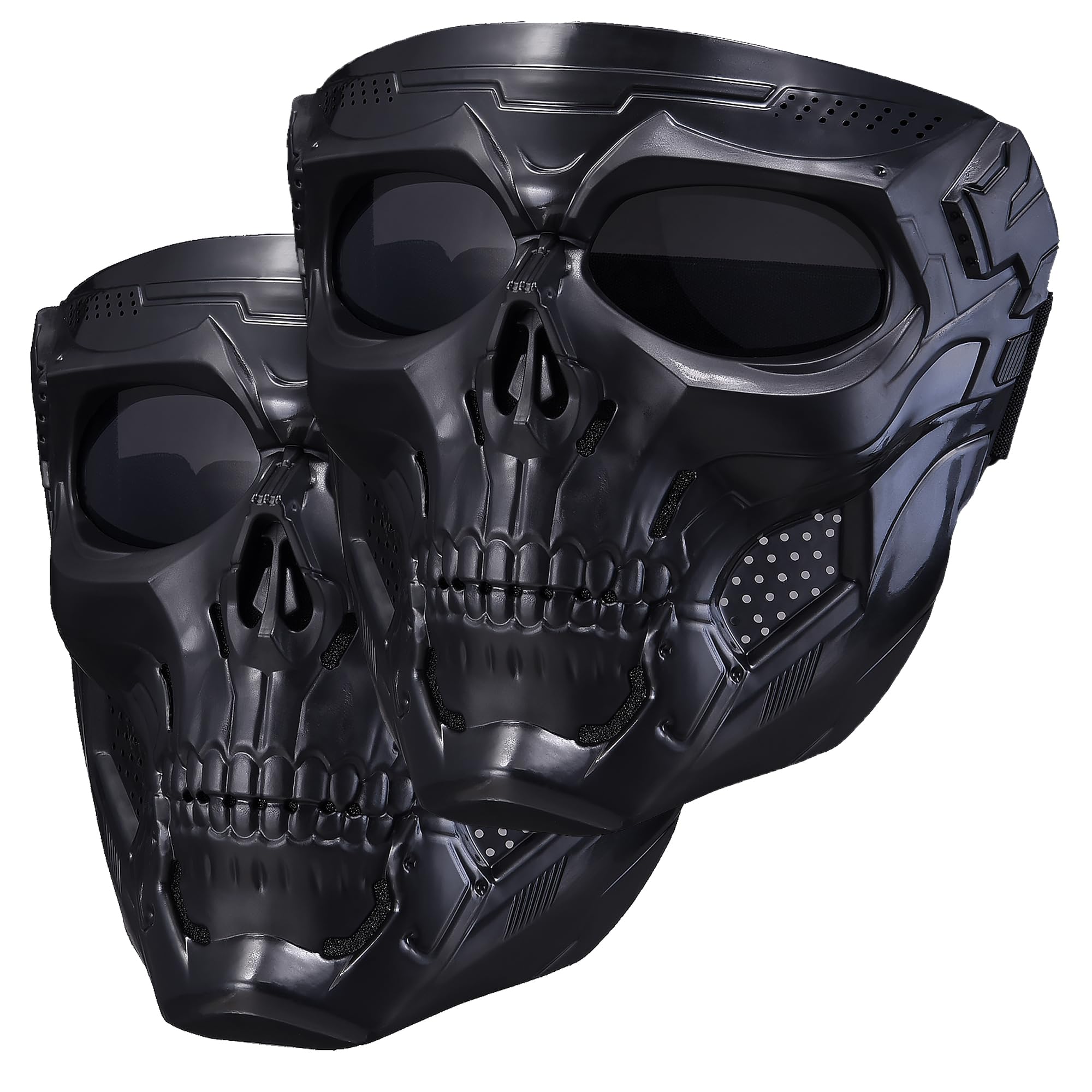 2 Packs Airsoft Skull Mask Full Face Tactical Shield Mask for Men – Evil Black Motorcycle Masks for CS Survival Games, Shooting, Cosplay, Movie, Paintball, Halloween, Scary