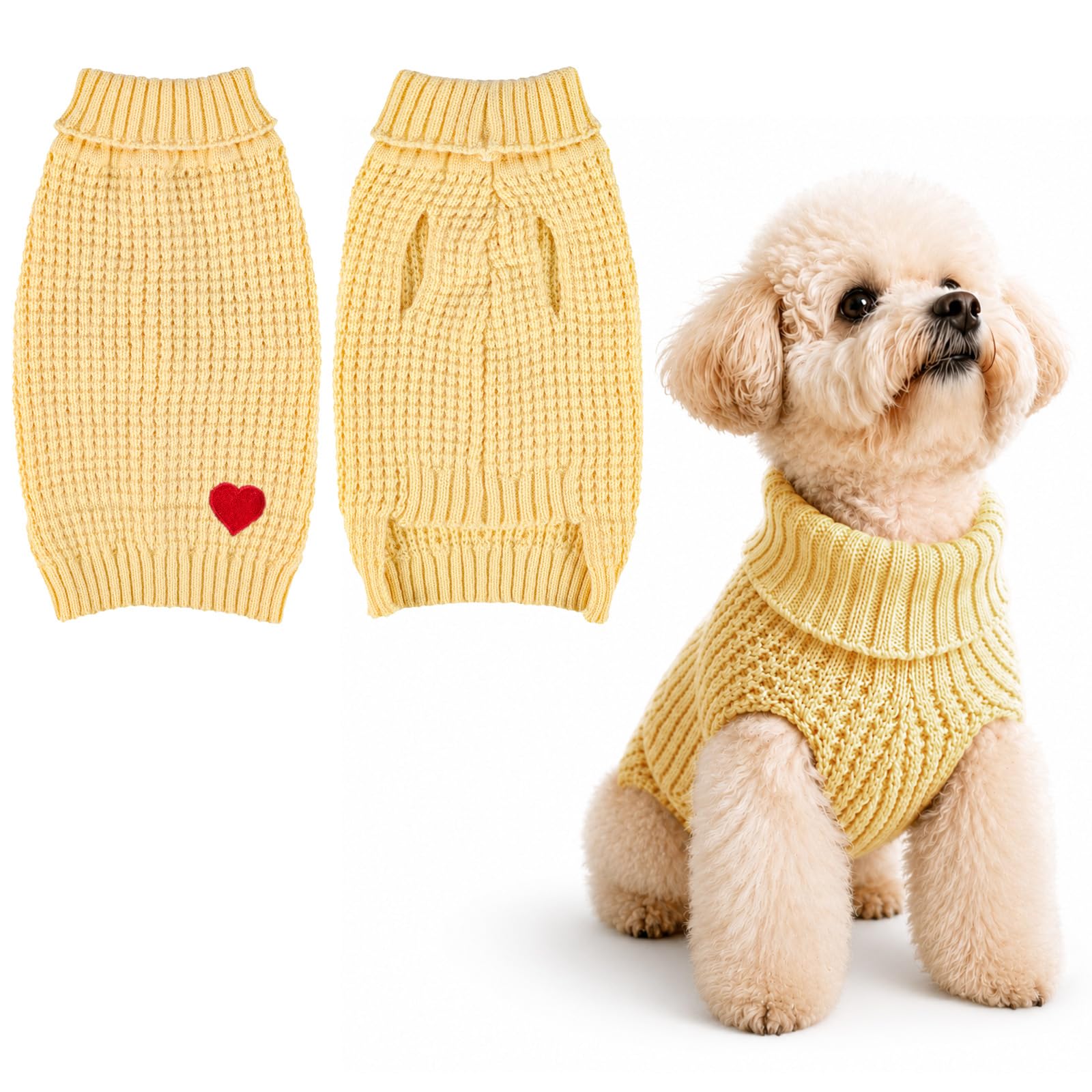 Yaopelky Small Dog Jumper Knitted Turtleneck, Yellow,M(2-3.5kg)