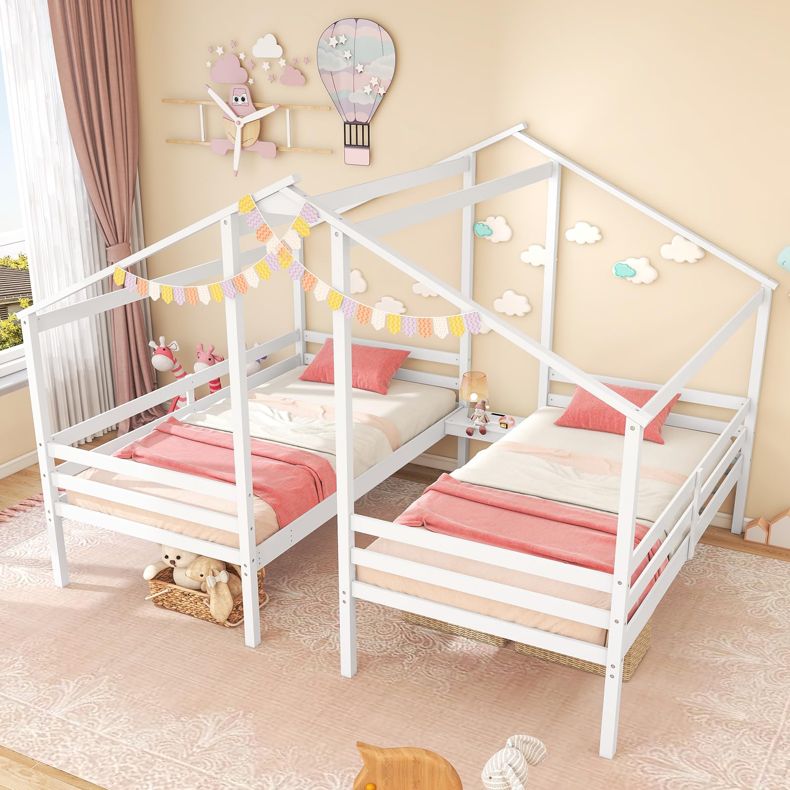Amazon.com: Giantex Double Twin Bed Frames for Kids, Wood House