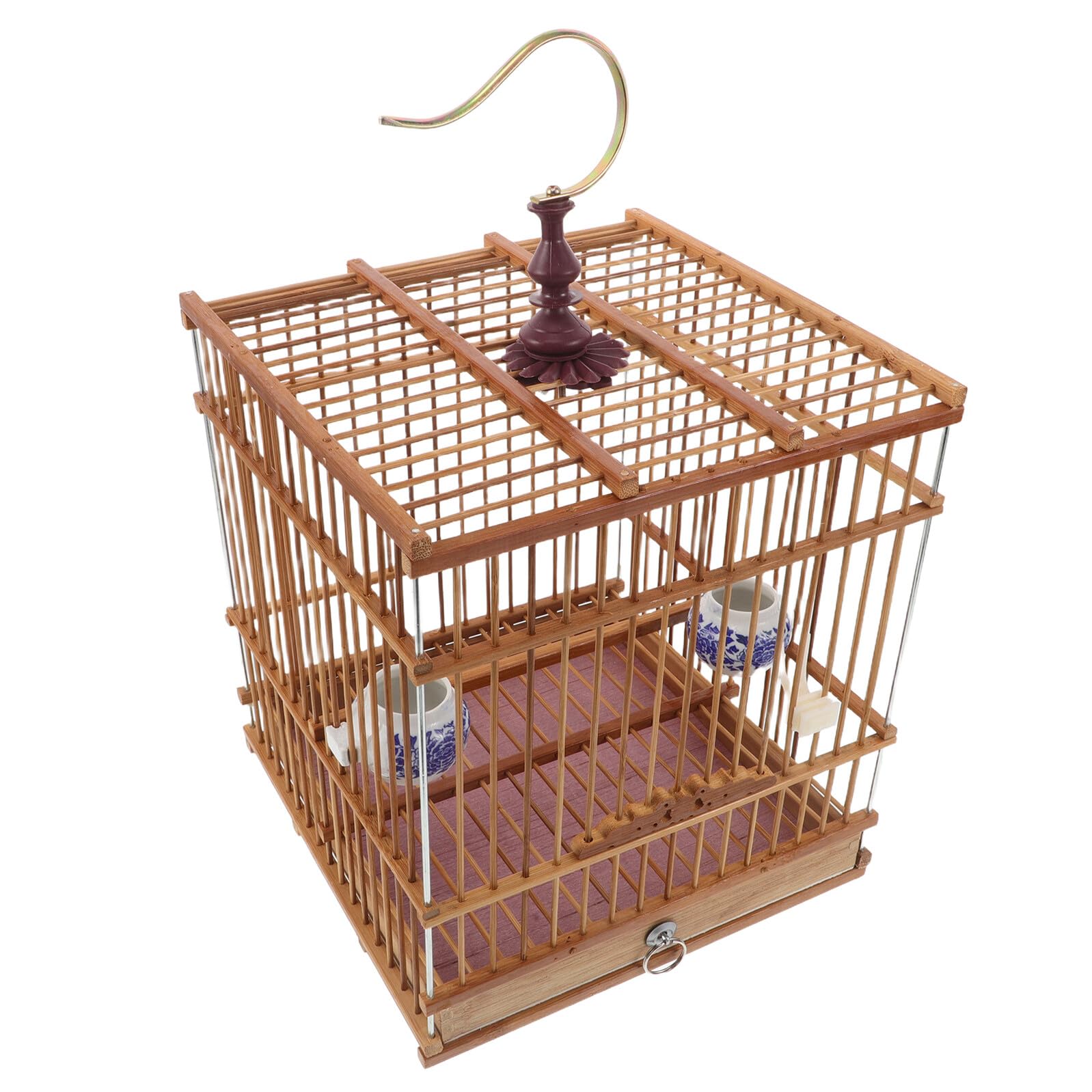 Cage à oiseaux en bambou rectangulaire suspendue pour chardonneret et décoration extérieure