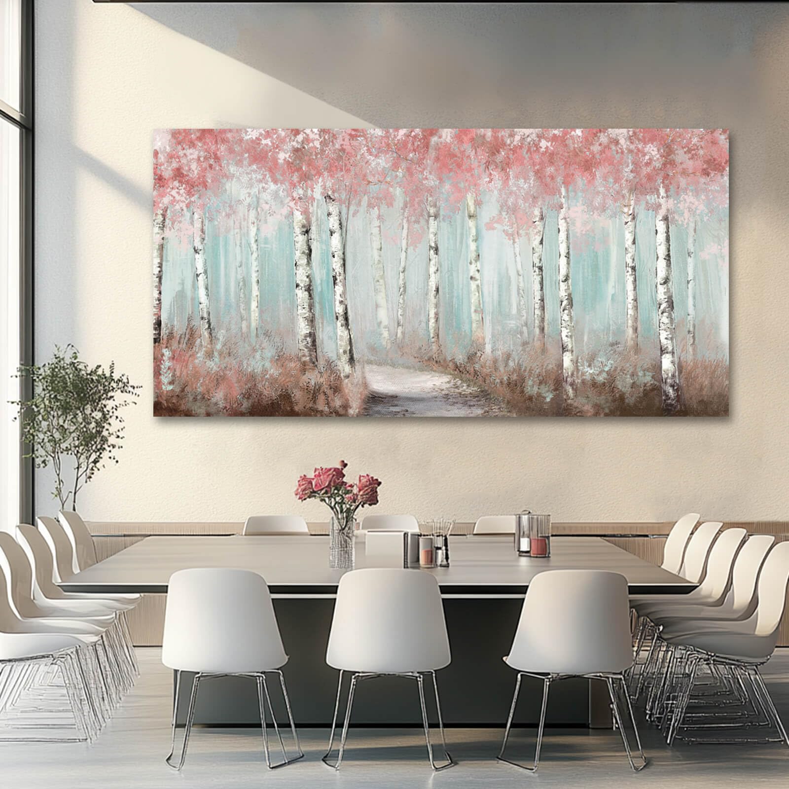 Wall Decor Pink Tree Painting Art Prints for Living Room Large Size Framed for Home Office Bedroom Wall Decor 29"x 58" Ready to Hang