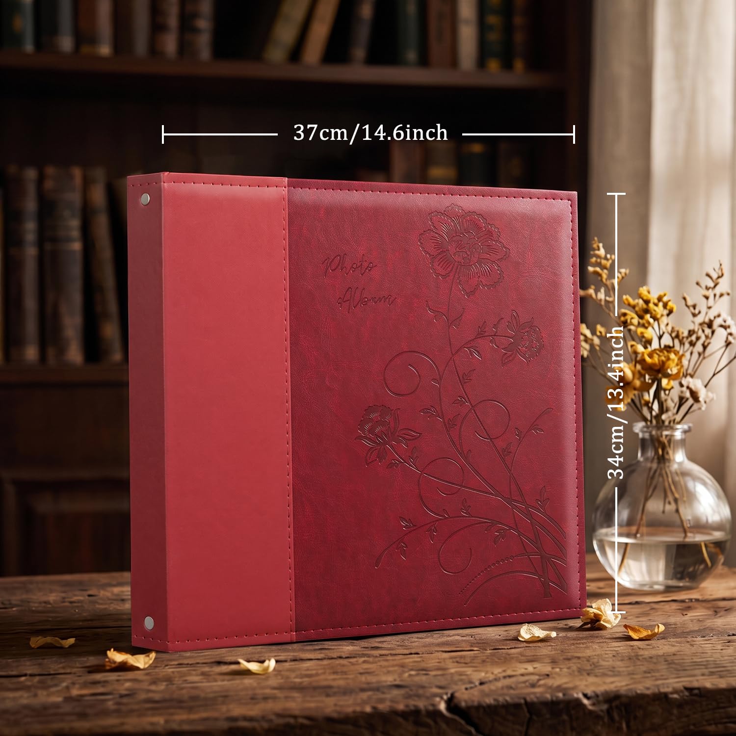 Artmag Álbum de recortes de 12 x 12 pulgadas con 40 hojas, 80 páginas, carpeta de 3 anillas, tapa dura de piel, álbum de fotos para boda, familia, bebé, viajes, aventura (rojo)