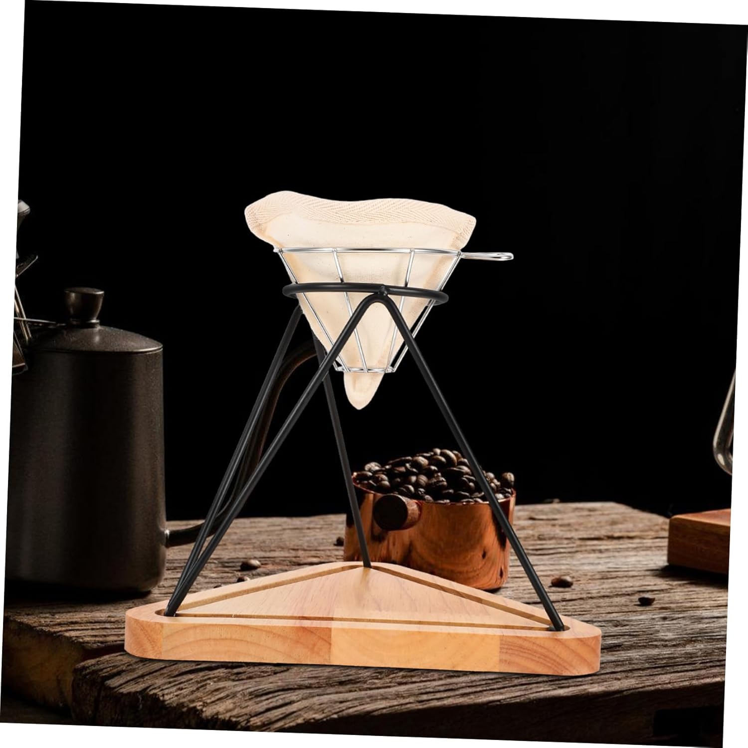 STOBAZA Stainless Drip Filter Rack Funnel and Cloth Reusable Coffee Dripper Stand for Brewing