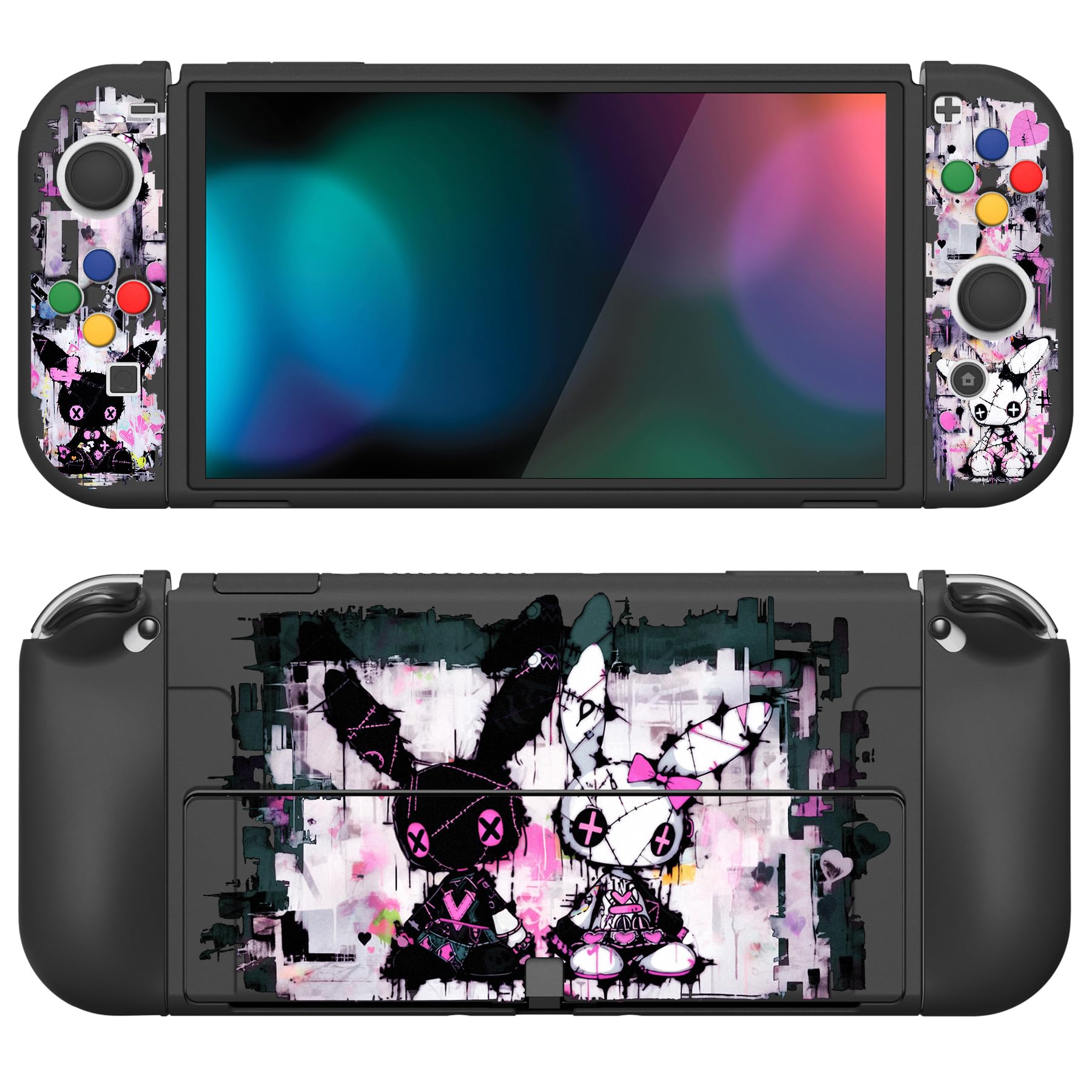 PlayVital Funda Suave para Nintendo Switch OLED - Carcasa Protectora Ergonómica para Joy-con, Grip Antideslizante con Tapas de Joysticks y Botones ABXY & Dirección (Gatos en Piscina) — view 25