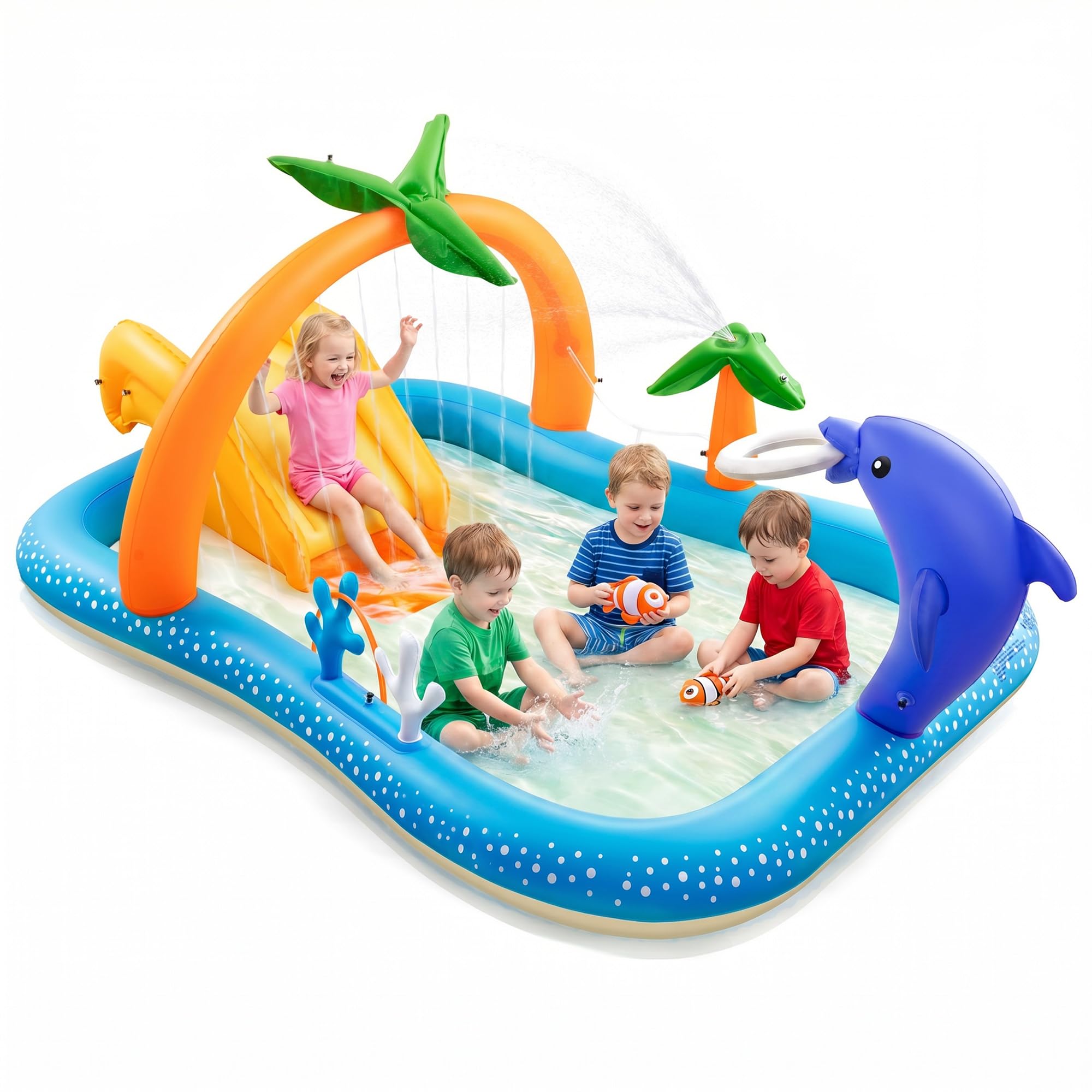 COOLJOY Piscina Hinchable Infantil Con Rociador De Unicornio 3 En 1, Tamaño 172x104x46 Cm, Con Juego De Aros Y Pistola De Agua
