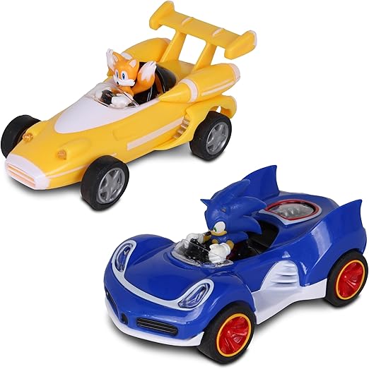NKOK Sonic Transformed All-Stars Racing 2 Pack Pull Back Action: Tails and Sonic Hedgehog, Two Vehicles, Video Game Legends, No Batteries Required, Pull Back – Release - and Watch it go