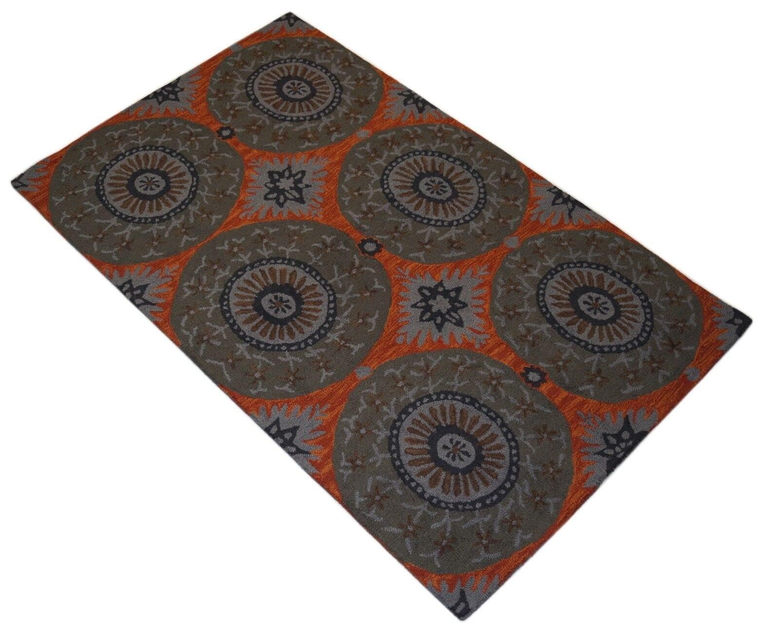 Wollteppich Grau Orange 150 x 240 cm 100% Wolle handgetuftet