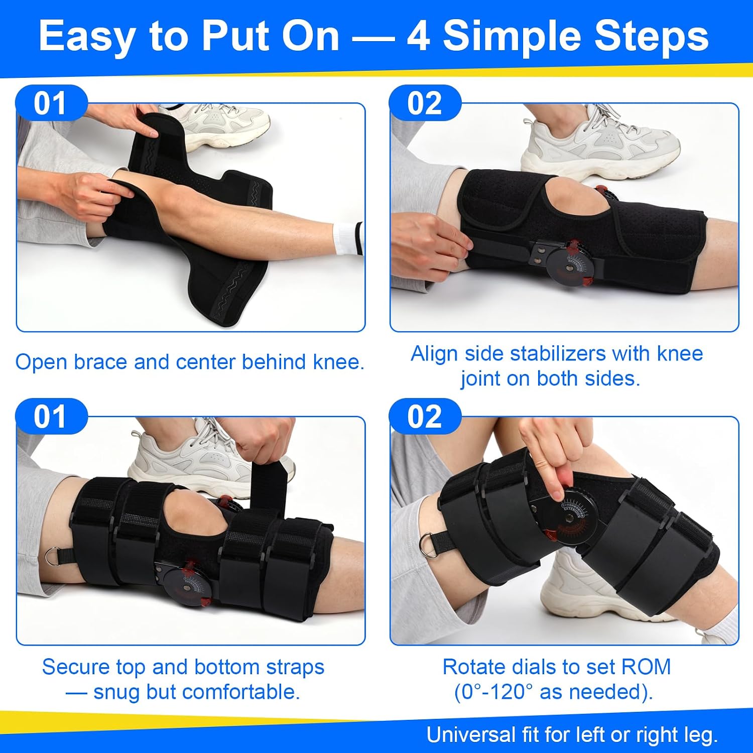 Hinged ROM Knee Brace with Side Stabilizers & Adjustable Locking Dials – Knee Immobilizer Support for Knee Pain, ACL, MCL, PCL, Meniscus Tear, Arthritis Discomfort, Post-Surgery Recovery – Open Patella Orthopedic Orthosis for Men & Women (M)