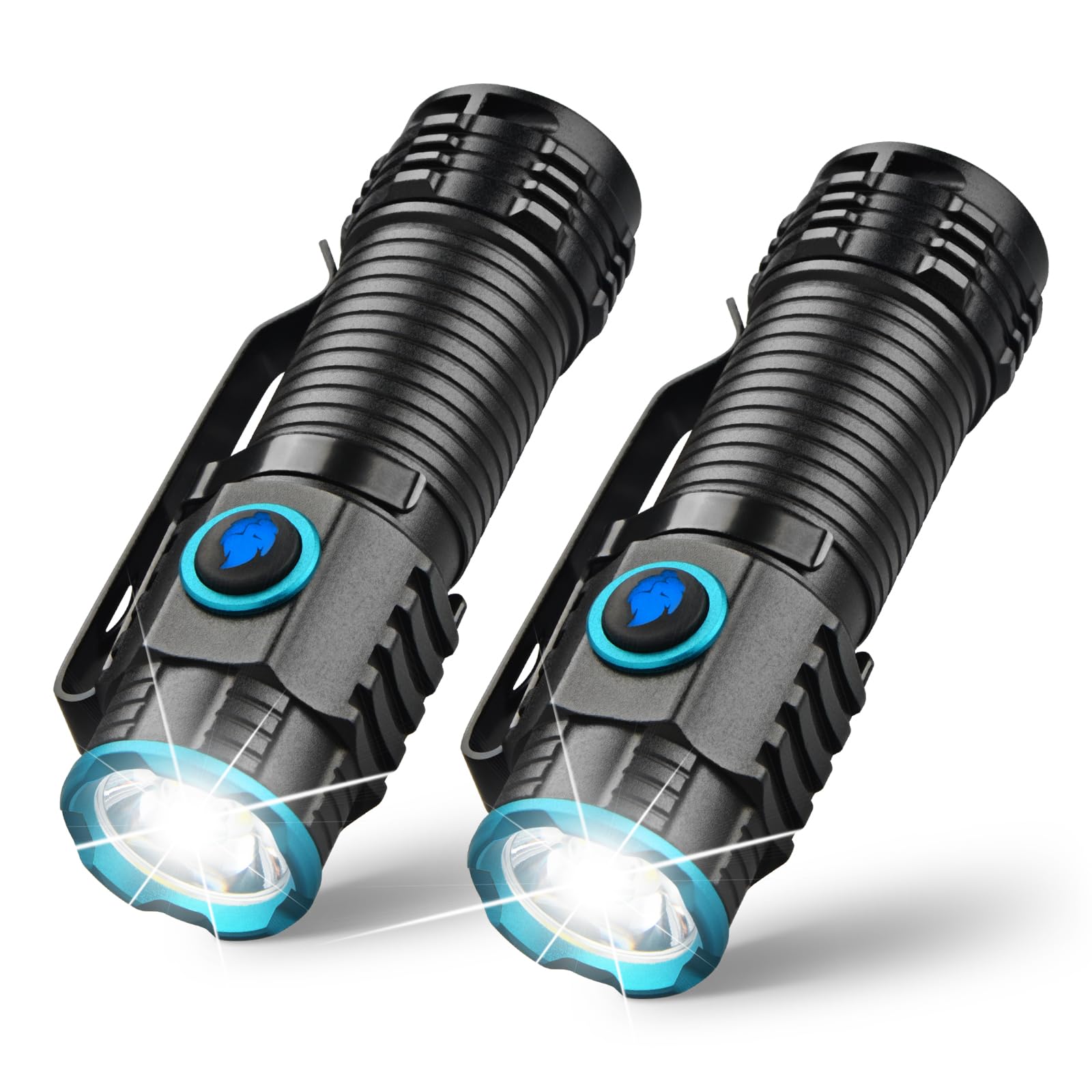 ULTRAFIRE Rechargeable Small LED Torch, 1000 High Lumens Mini EDC Flashlight with Battery, 4 Modes Pocket Torch with Super Bright XPH50 LED, for Outdoor Camping Kids - Pack of 2