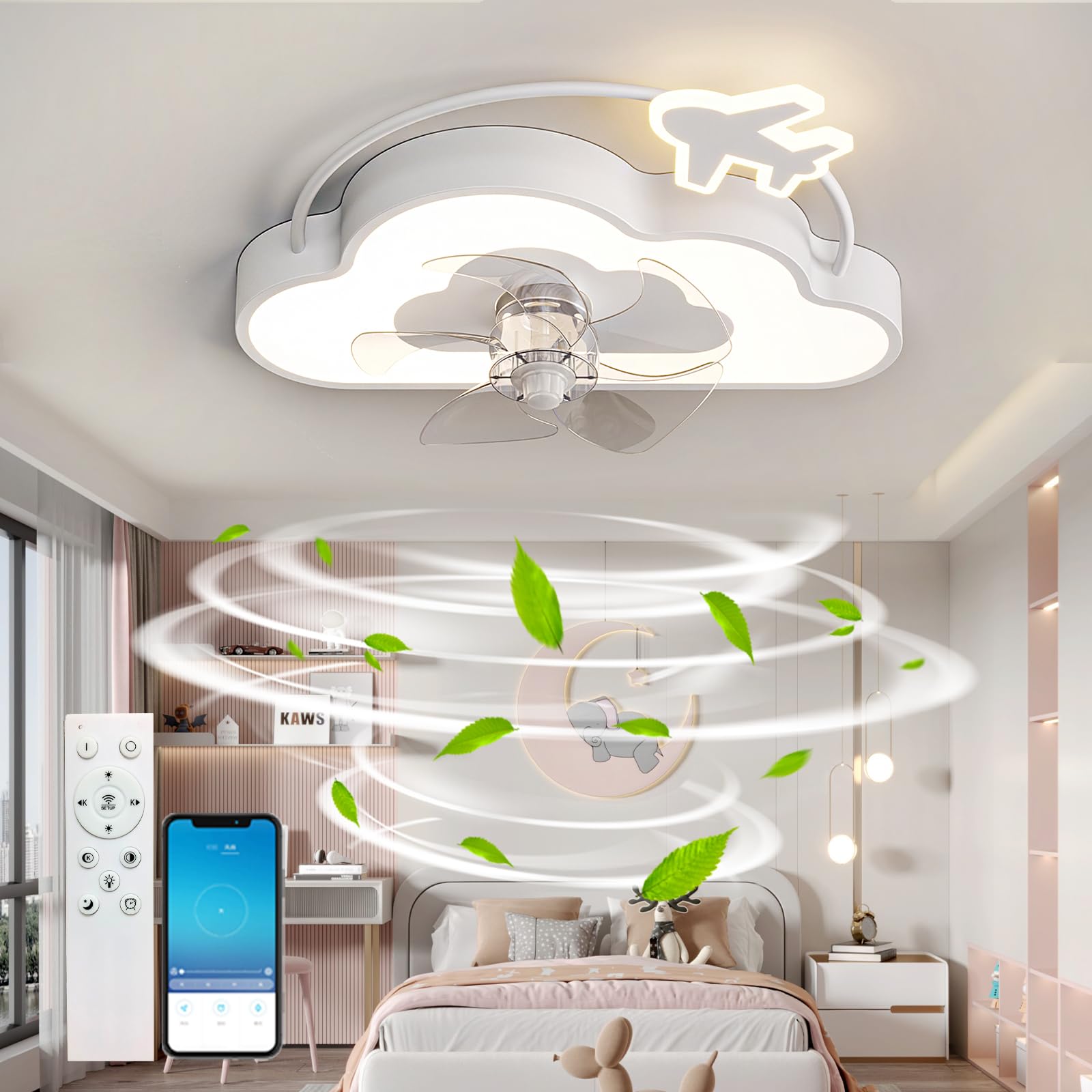 Memoria Niño Reversible 6 Velocidades Ceiling Fan with Light Ventilador Techo con Luz Mando Distancia Timer Regulable DC LED Silencioso Lampara Ventilador Techo Dormitorio Infantil
