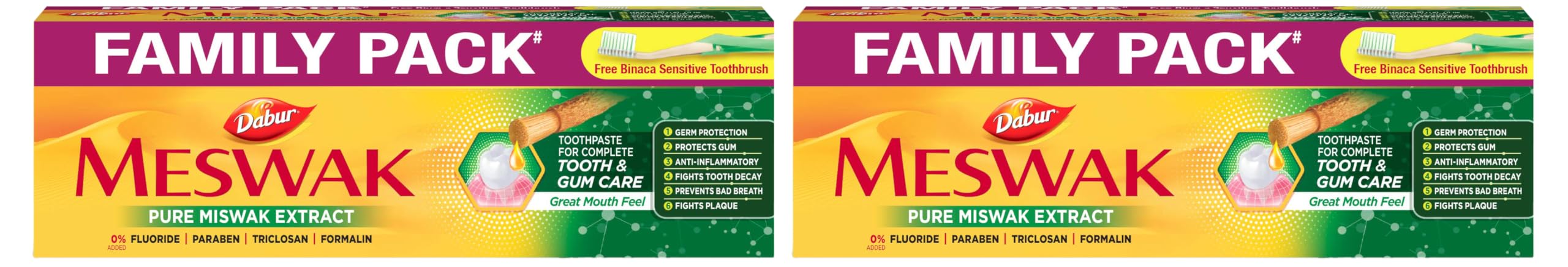 Dabur Meswak Complete Oral Care Toothpaste - 300g | Complete Oral & Gum Care Toothpaste | Contains Pure & Rare Miswak extract | No added Fluoride, Paraben, Triclosan & Formalin (Pack of 2)