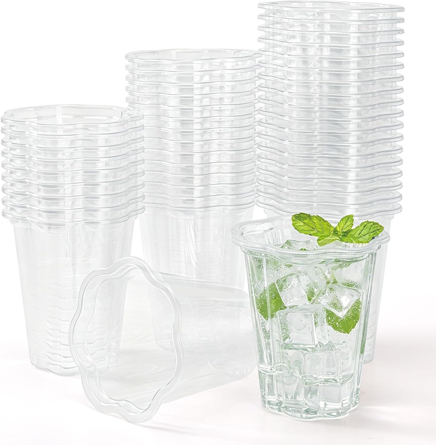 50 Pack Scalloped Plastic Cups 12 Oz Clear Disposable Cups Scalloped Tableware for Wedding Baby Shower Birthday Party Supplies