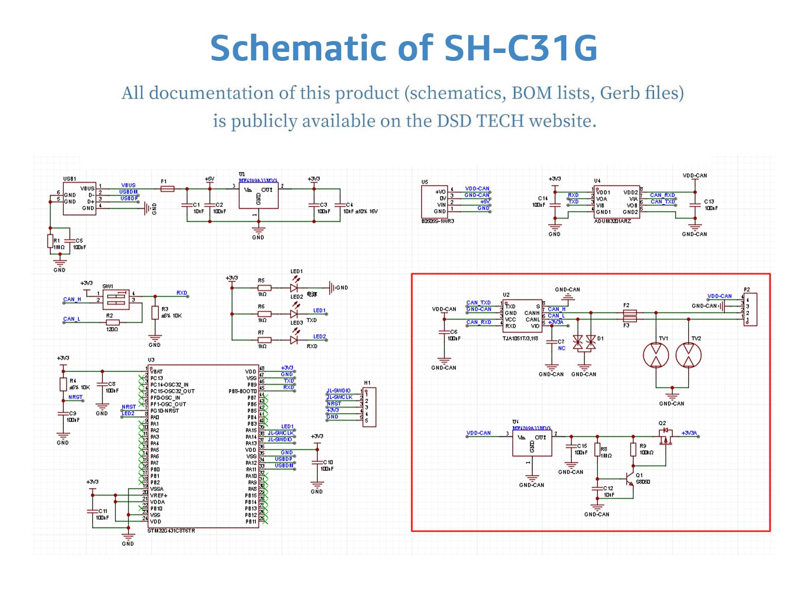 DSD TECH SH-C31G Adattatore USB-CAN isolato con supporto FD basato su Canable 2.0 Pro