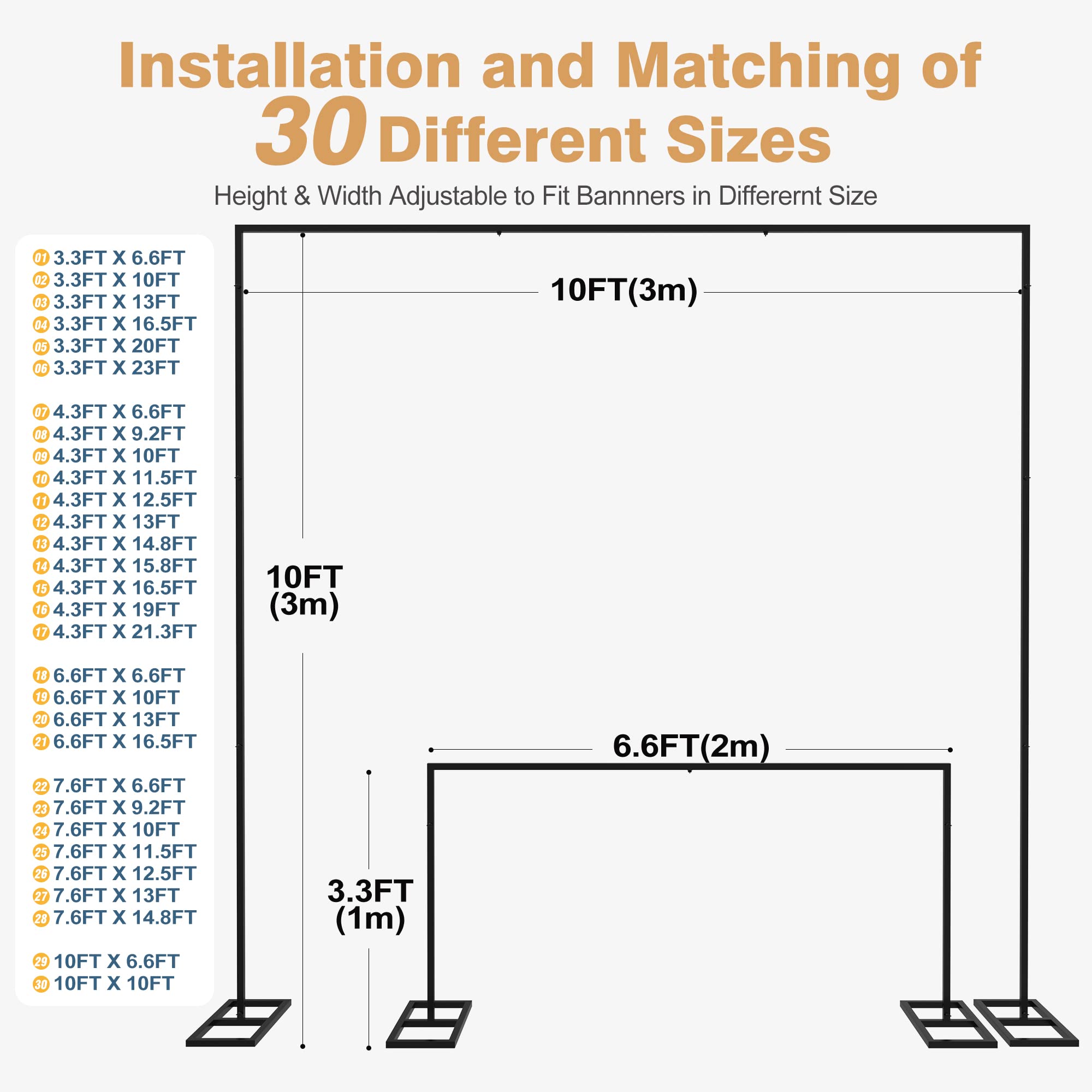 Wokceer 10x10 FT Backdrop Stand Heavy Duty Pipe and Drape Backdrop Stand Kit, Adjustable Black Metal Arch Stand for Wedding Photo Booth Background Birthday Party Photography Exhibition Decoration