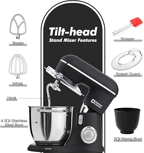 Miniatura 2 de Kitchen in the box Batidora de pie, 4.5QT+5QT, dos tazones mezclador eléctrico de alimentos, 10 velocidades 3 en 1 mezclador de cocina para uso