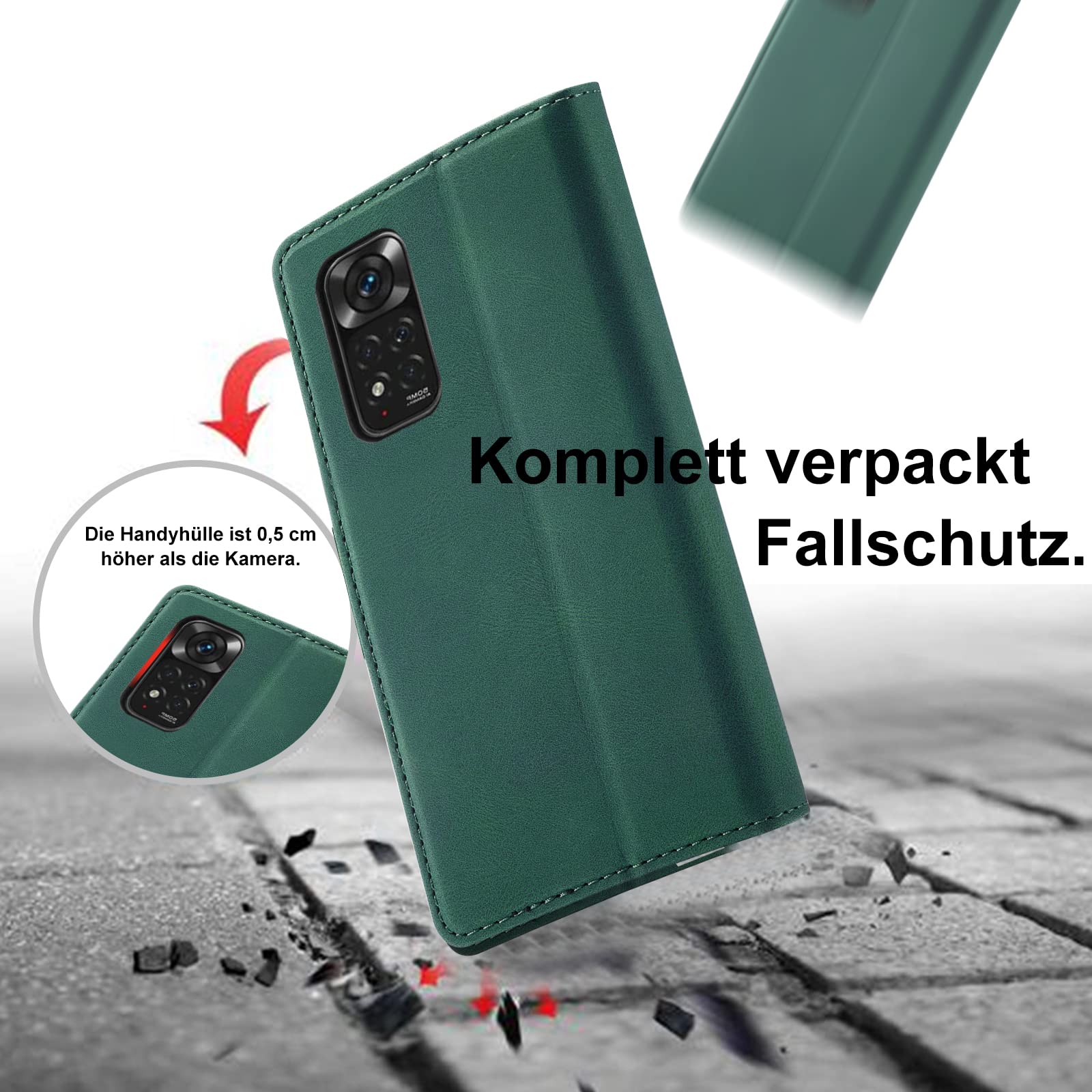 Custodia per Xiaomi Redmi Note 11/Note 11S, funzione leggio, scomparto per carte di credito, in pelle di alta qualità, a portafoglio, resistente agli urti, Redmi Note 11/Note 11S 4G 6.43 (verde