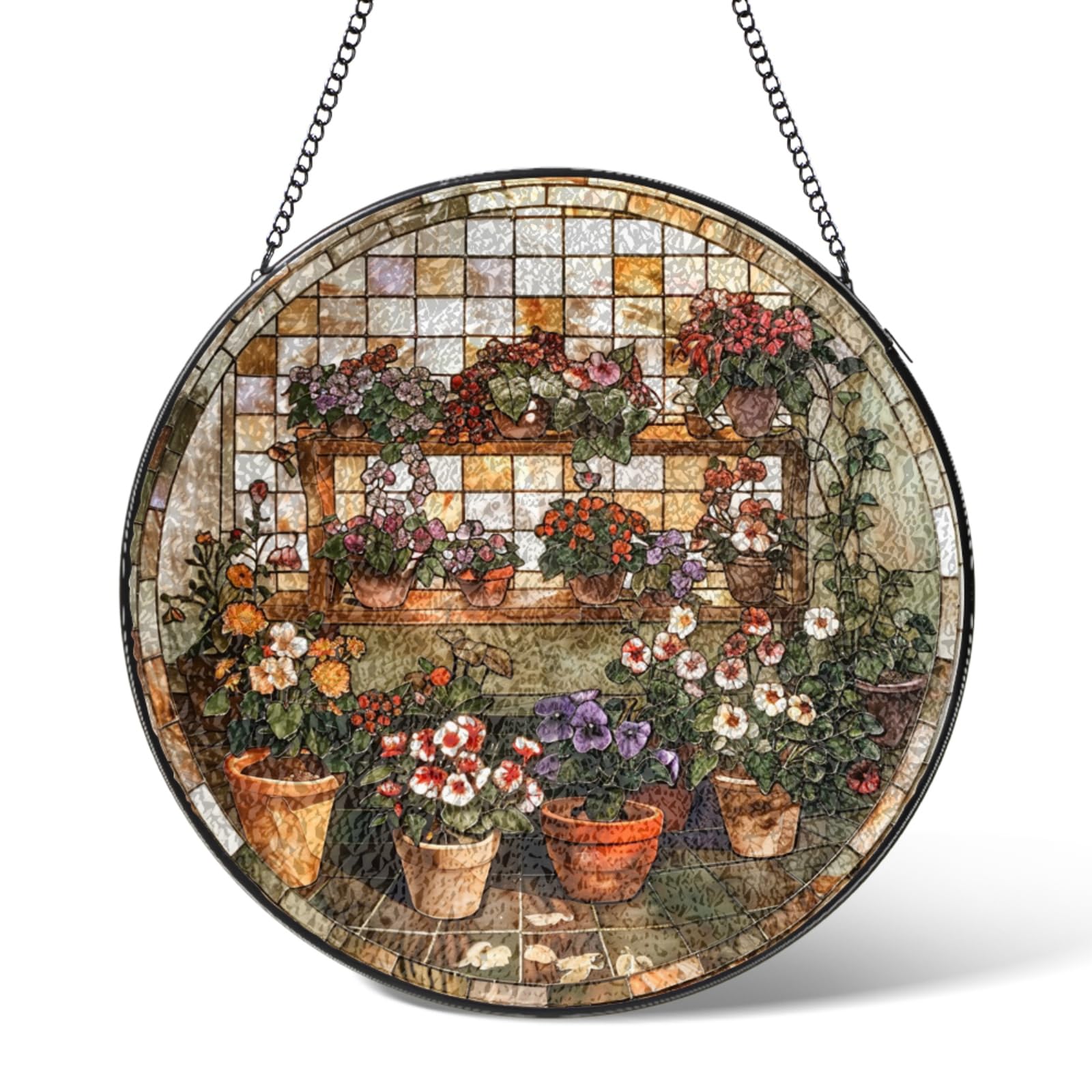 Flower Stained Glass Window Hanging Greenhouse Suncatcher Wall Art,Flowers Suncatchers Garden Decor Christmas Birthday Gifts,Floral Sun Catchers Home Decoration for Kitchen Patio Porch Windows 9.8 IN