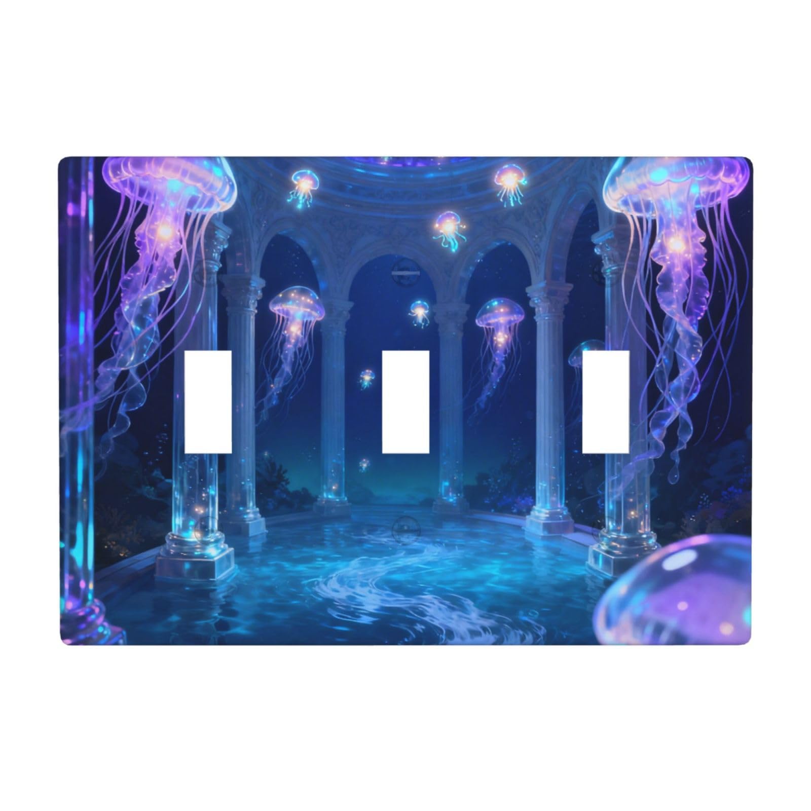 Jellyfish Palace 3 Gang Switch Plate Cover-Unbreakable Polycarbonate Wall Plate, Heat Resistant Toggle Switch Decor for Home