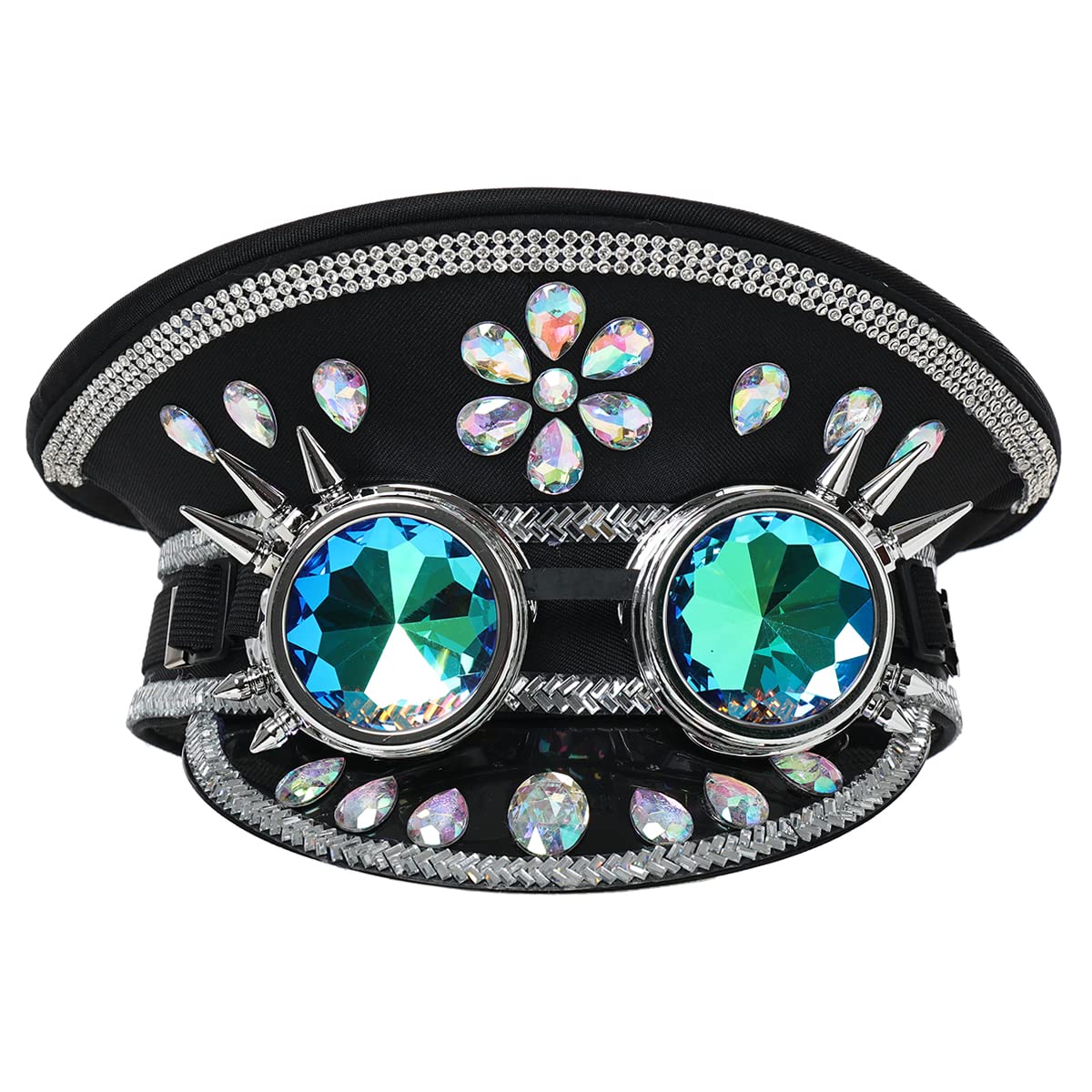 GRACEART Music Festival Burning Man Hat Sequin Military Captain Top Hat Adults Steampunk Headwear Cap (style01)