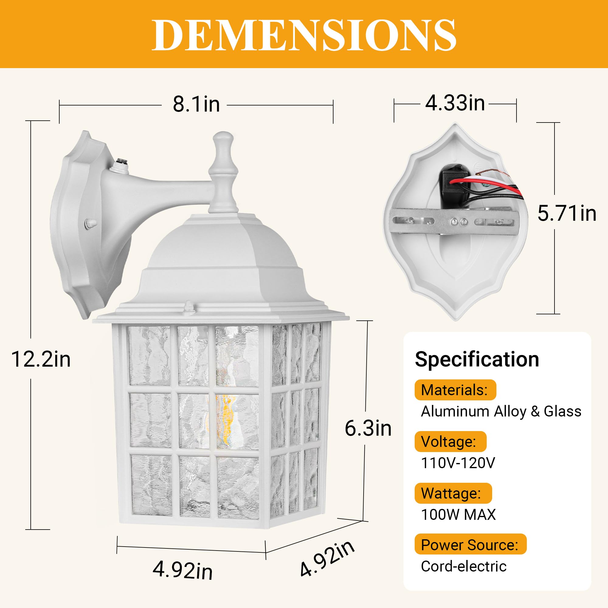 Dusk to Dawn Outdoor Lighting Fixtures Wall Mount, Sensor Exterior Light Fixtures, White Wall Lights for House, Waterproof Porch Lights, Wall Lamp, Wall Lantern Wall Sconce for Garage, Front Door
