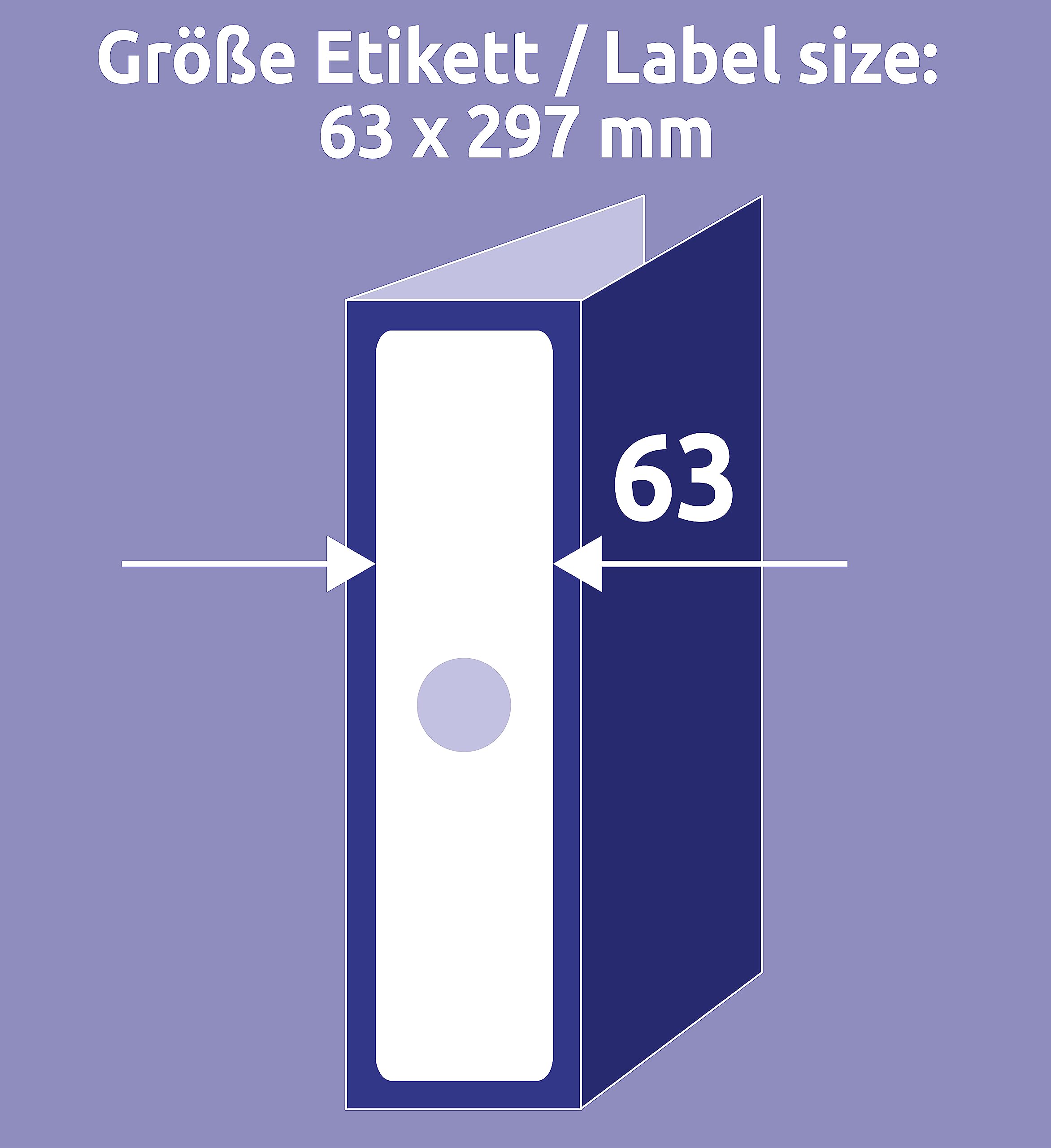 AVERY Zweckform L4757-25 Hängeordner-Etiketten (75 Rückenschilder mit ultragrip, 63x297mm auf A4, breit/lang, absolut blickdicht, selbstklebend, bedruckbare Ordneretiketten) 25 Blatt, weiß, Format 63 x 297 mm