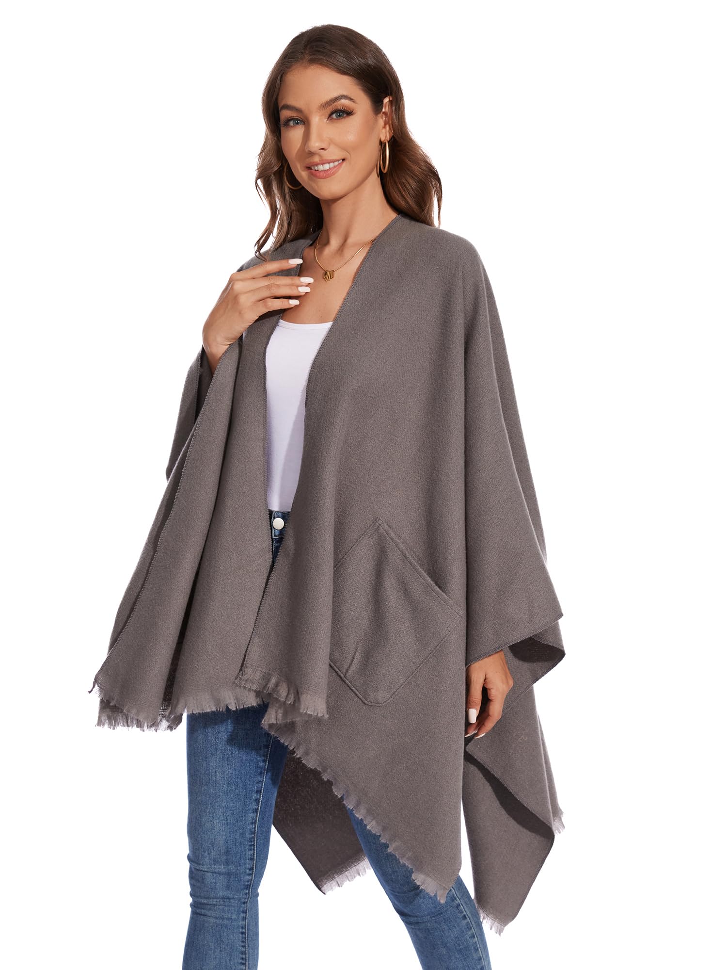 colornival Elegante Mantella da Donna con Fronte Aperto Poncho Morbido, Adatto per Primavera, Autunno e Inverno