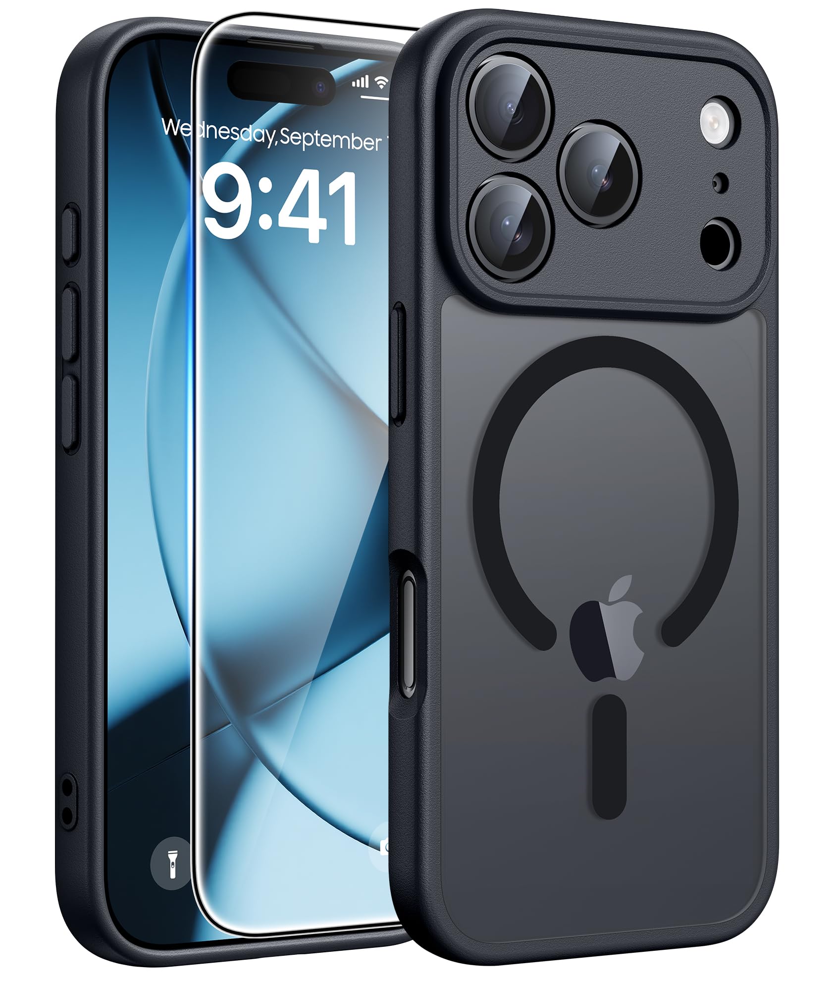 FNTCASE for iPhone 17 Pro Case: Magnetic Frosted Translucent Matte Military Grade Shockproof Slim Cover | Full Covered Camera Protection | Slim Drop Proof Durable Protective Cases