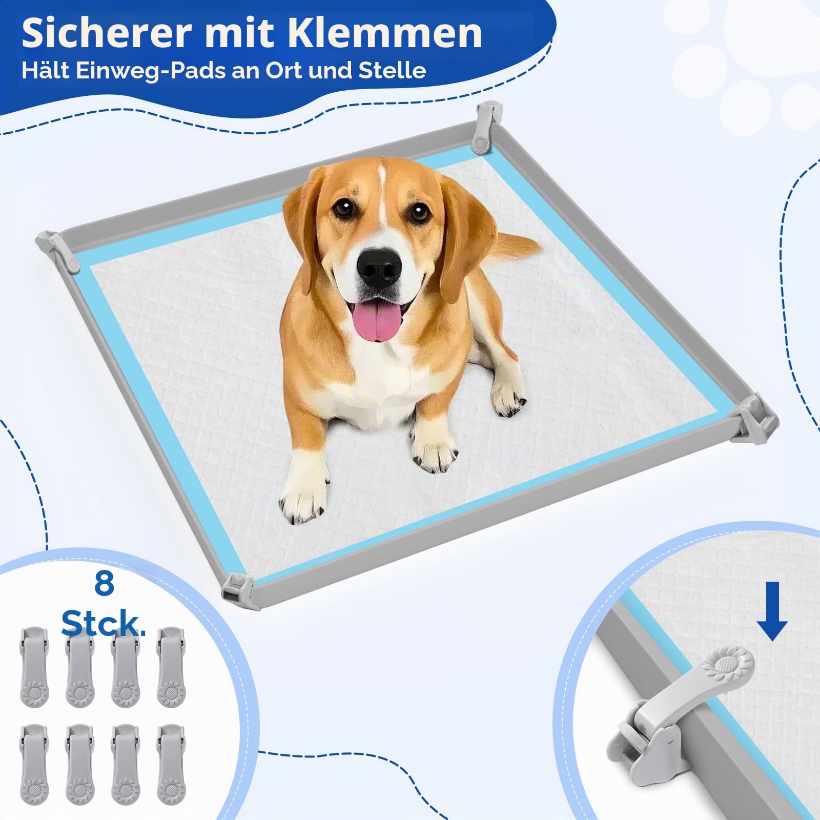 VavoPaw Hund Urinierpad Halter, 24" × 24" Welpen Unterlagen Halter mit Klammen, Erhöht Kante Lecksicher Hundetoilette Halter, Wasserdicht Silikon PIPI Matten Halter, Leicht zu Reinigen Welpentoilette