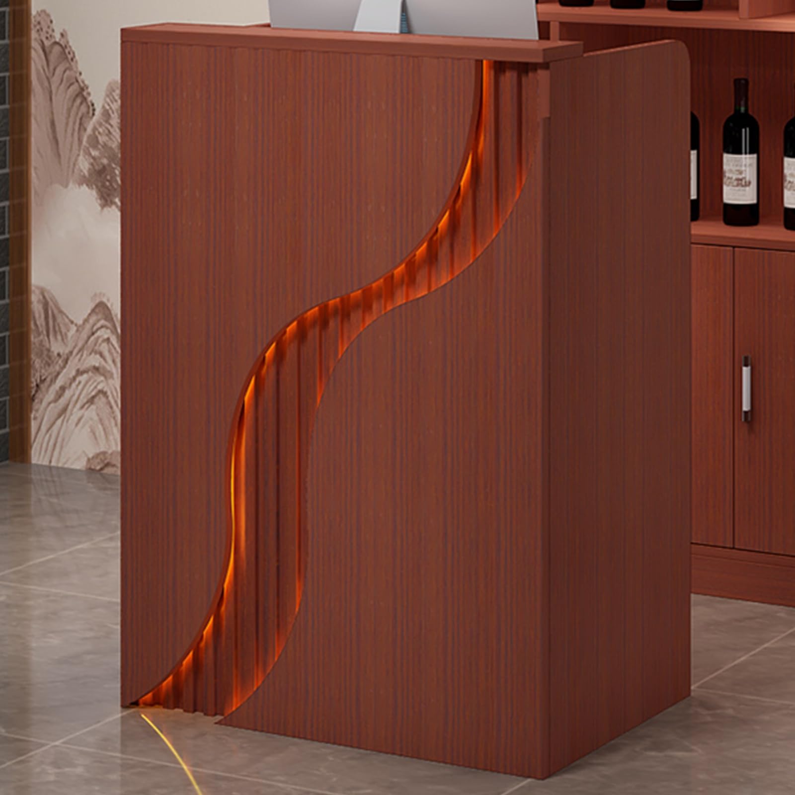 Generico Banco Reception Moderno a LED con bancone per Salone, Negozio, Ufficio, Display Illuminato di Rosso da 80 cm, Mobile Elegante per Centri estetici, Negozi e spaz