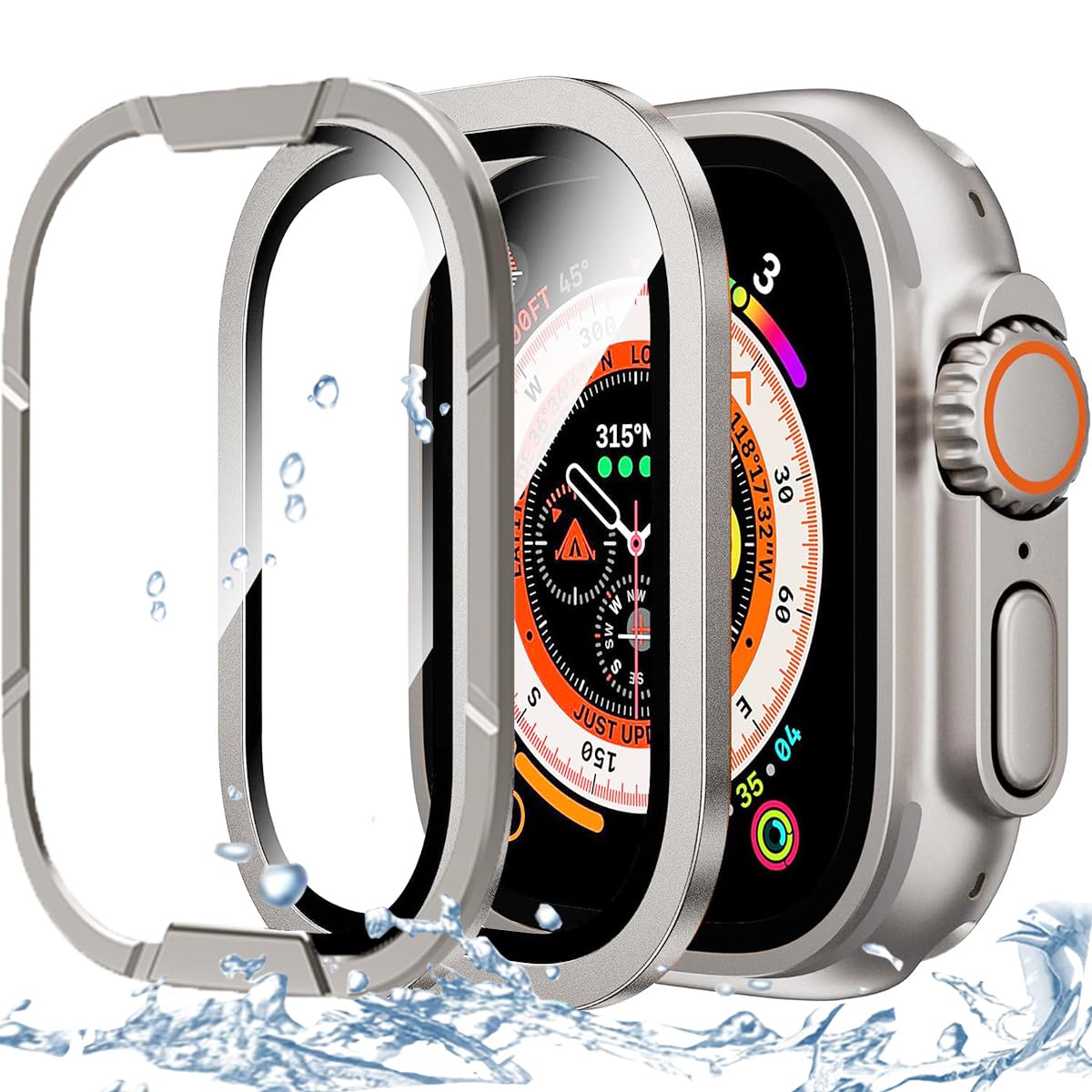 DEALELE [2-PACK Tempered Glass Bezel Cover for Apple Watch Ultra 2/1 49mm, Armor Aluminum+Titanium Alloy Frame 9H Tempered Glass Screen Protector, [